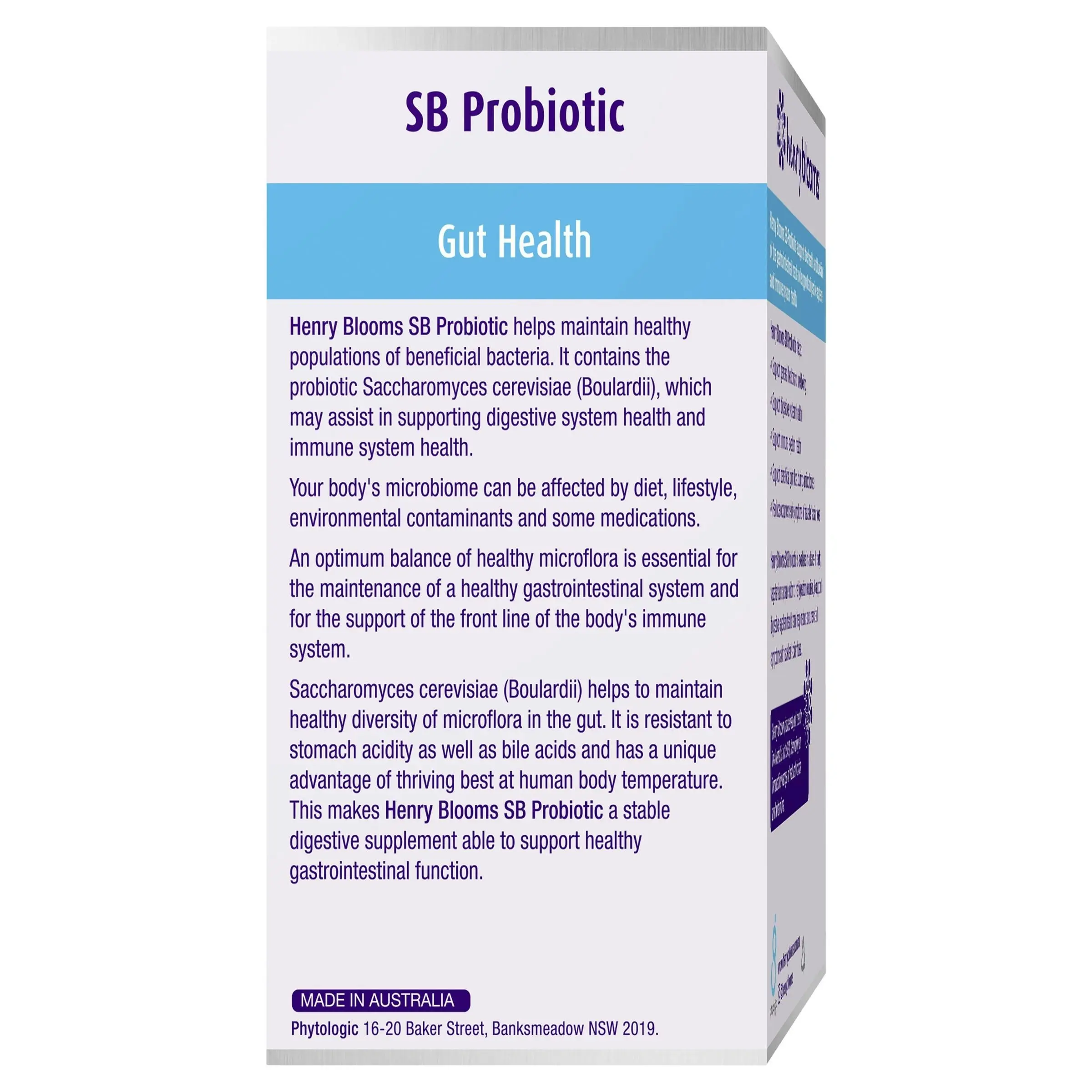 Henry Blooms SB Probiotic Gut Health 60 Vegetarian Capsules