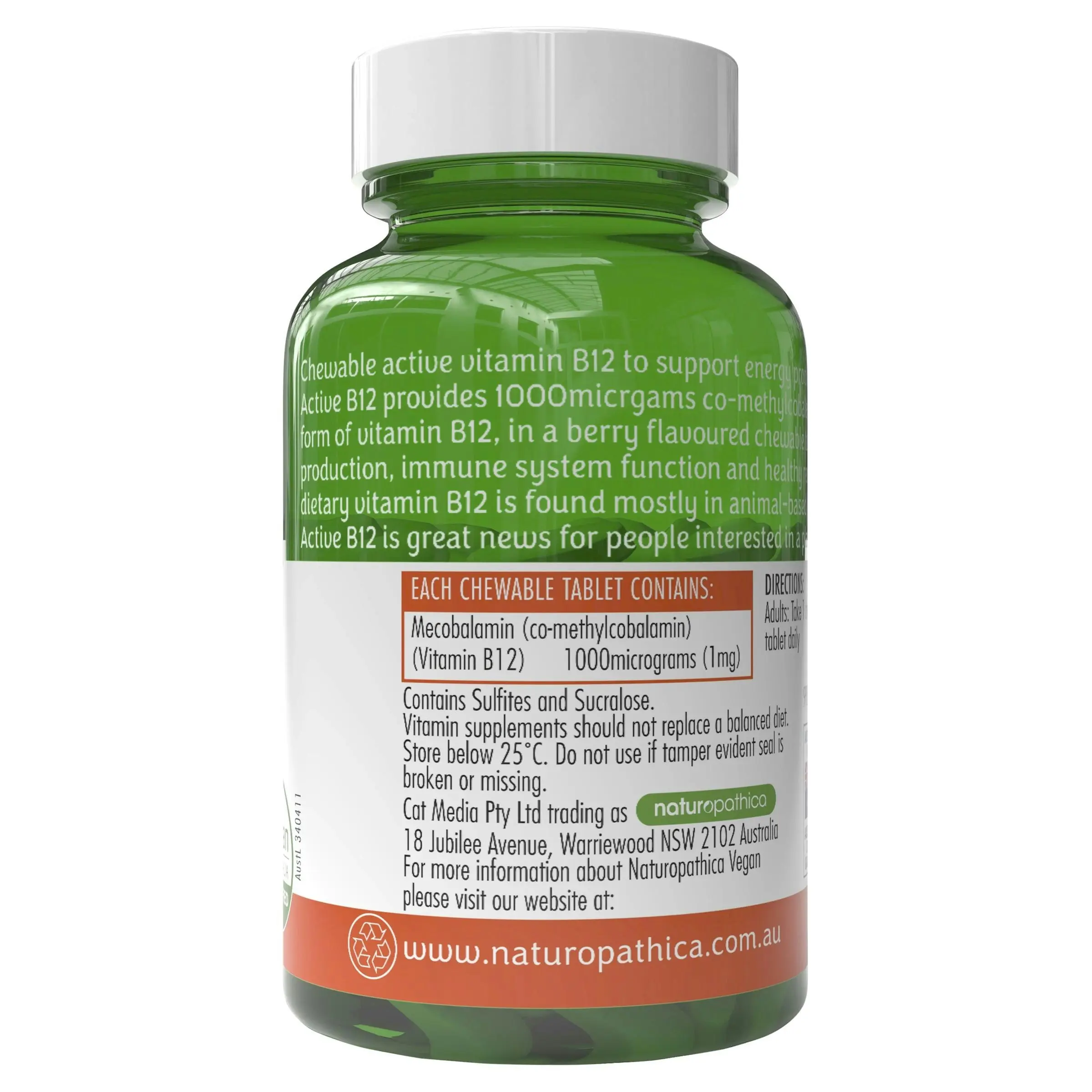 Naturopathica Vegan Active B12 60 Chewable Tablets