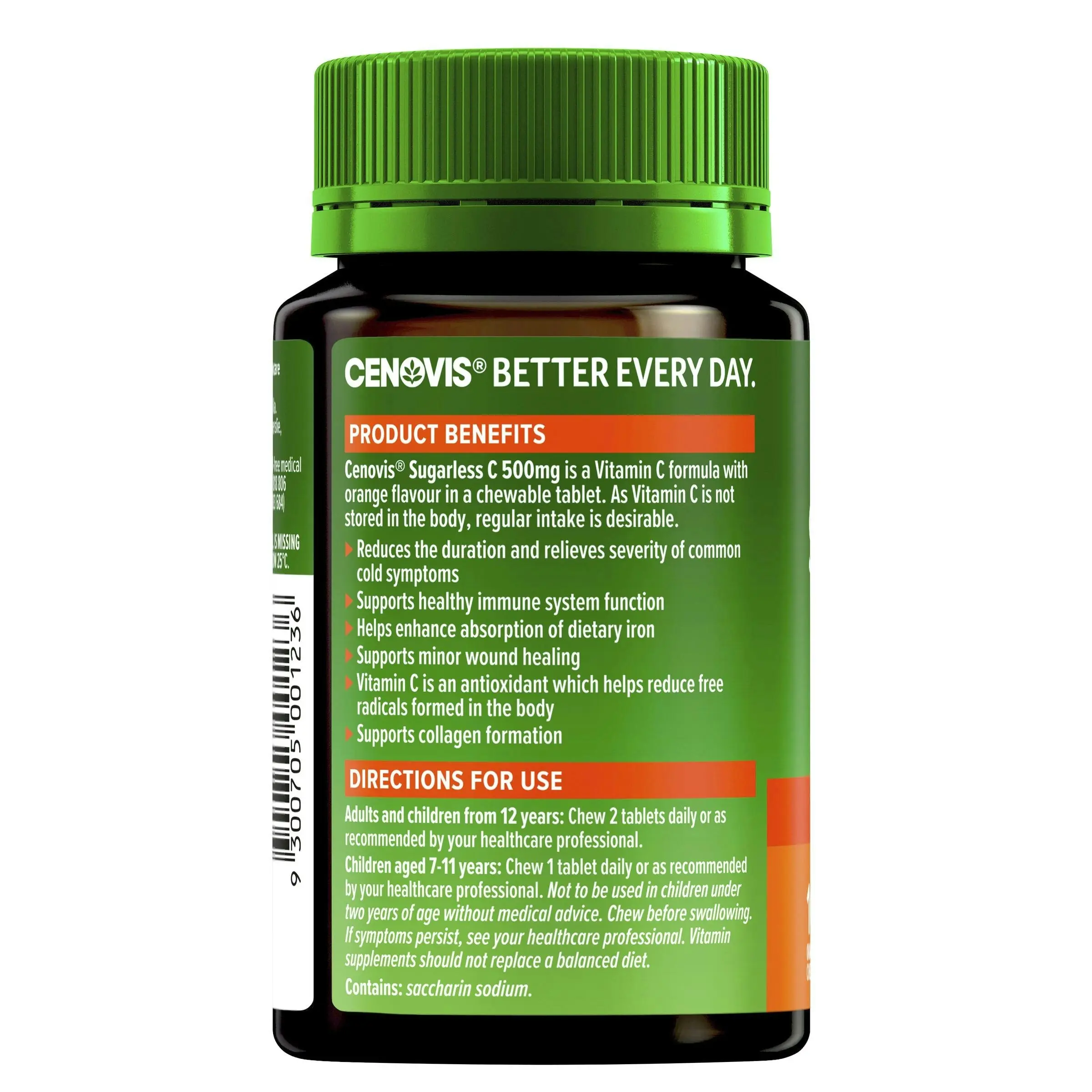 Cenovis Sugarless C 500mg Orange Flavour 100 Chewable Tablets