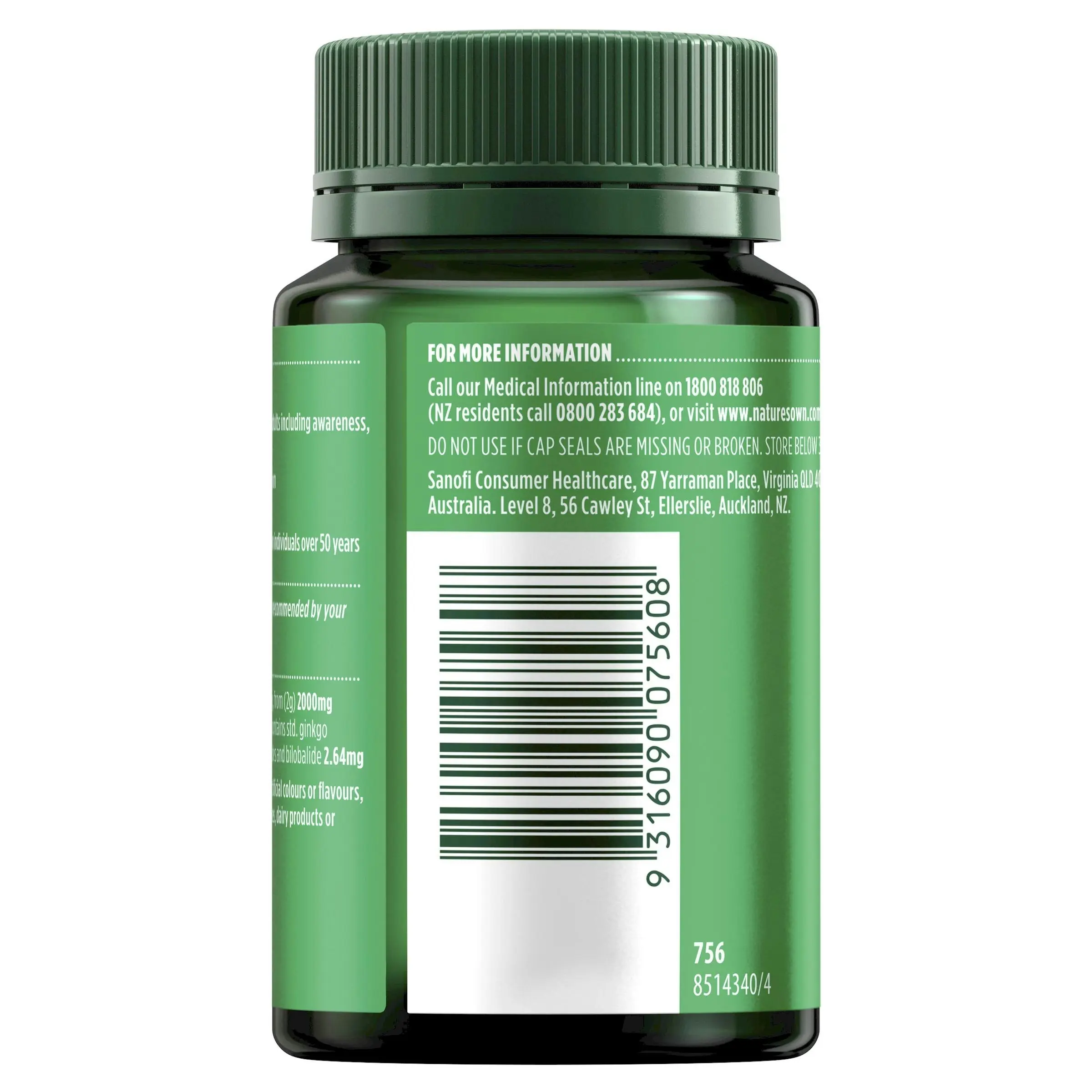 Nature's Own Ginkgo Biloba 2000Mg 100 Tablets