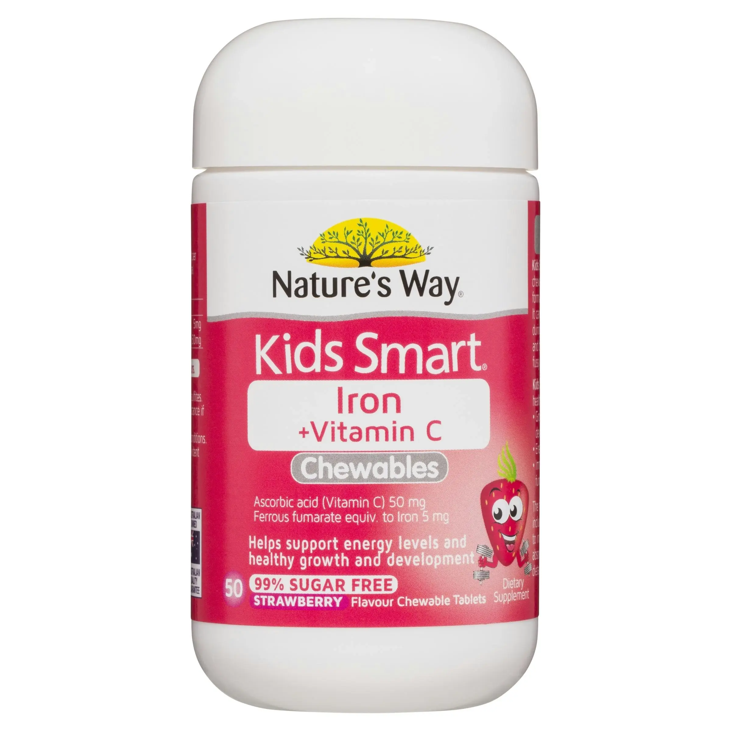 Natures Way Kids Smart Iron + Vitamin C 50 Strawberry Flavoured Chewable Tablets