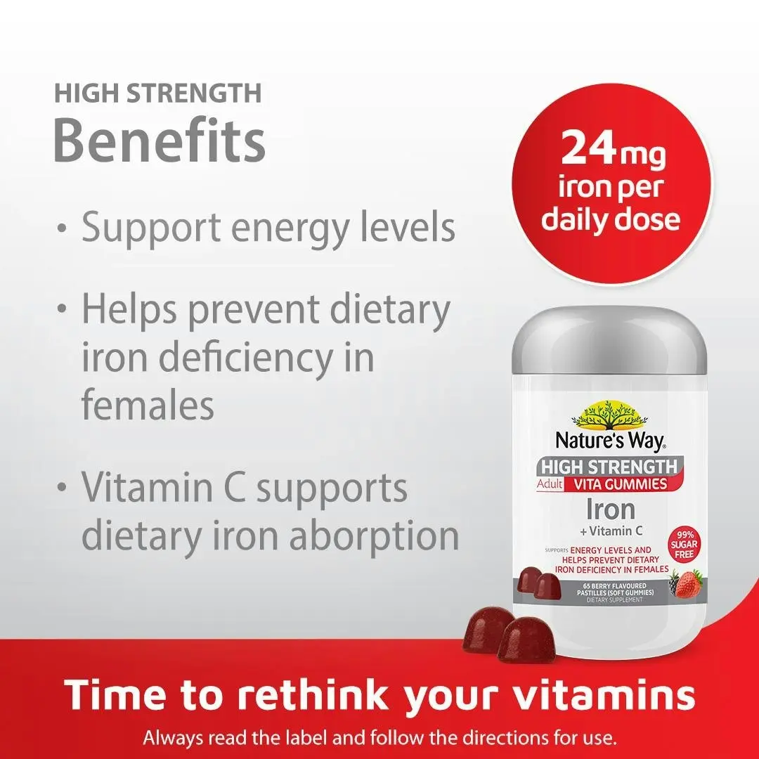 Nature's Way High Strength Adult Vita Gummies Iron + Vitamin C 65's