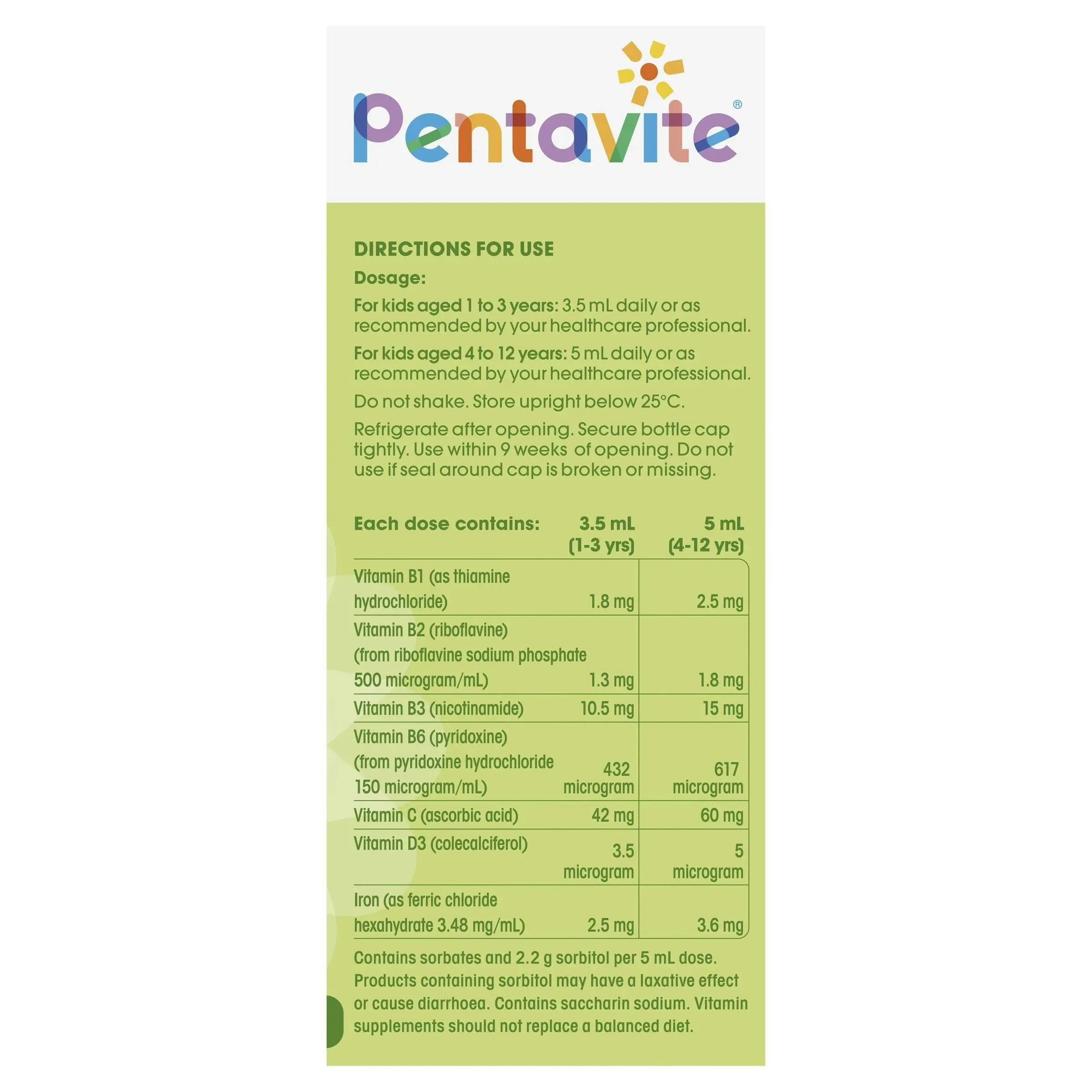 Pentavite Multivitamin + Iron Kids Liquid 200mL