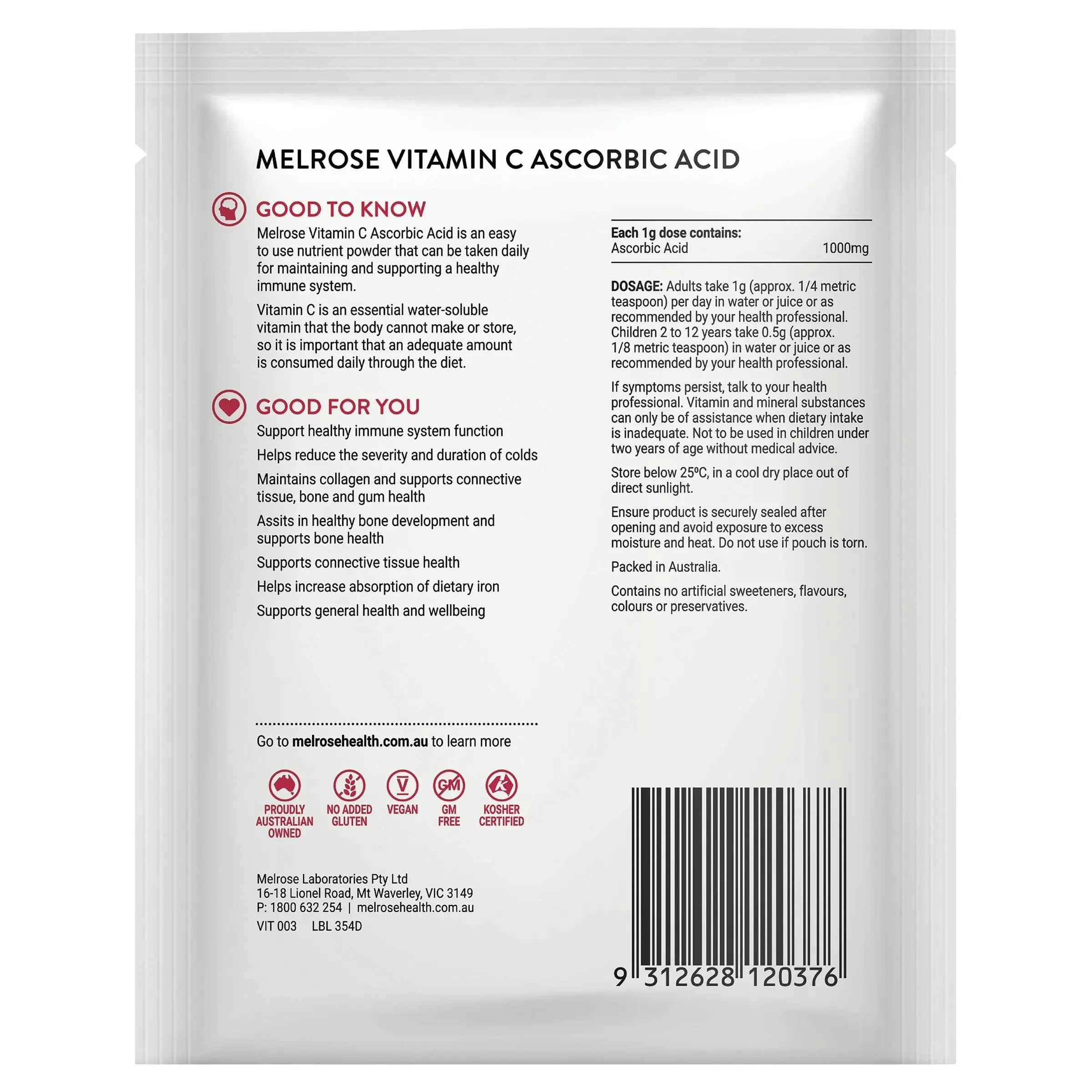 Melrose Vitamin C Ascorbic Acid 125g