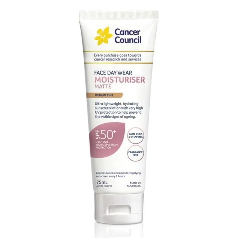 Cancer Council Face Day Wear Moisturiser Matte Medium Tint SPF50+ 75mL