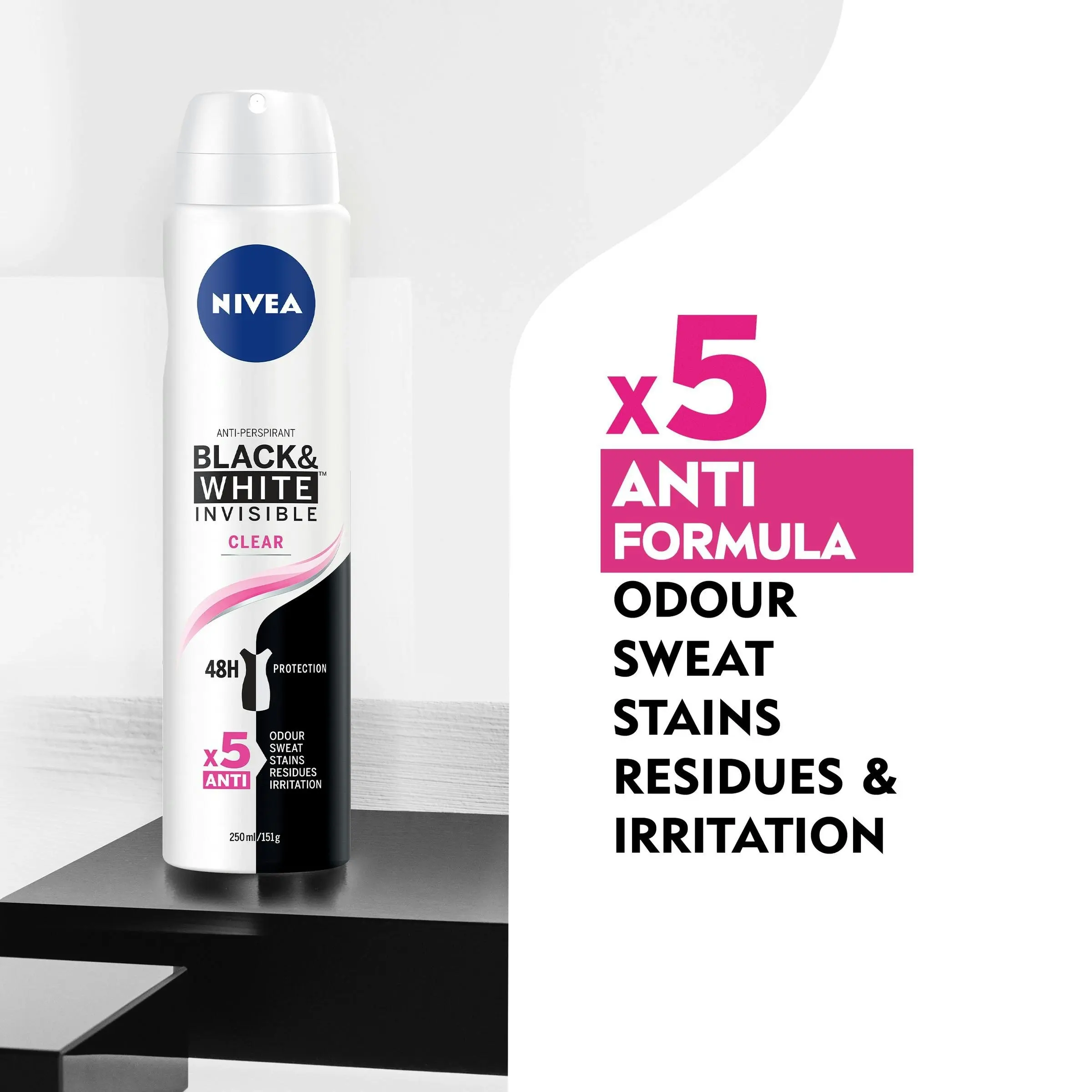 Nivea Invisible Black & White Clear Aerosol Deodorant 250mL