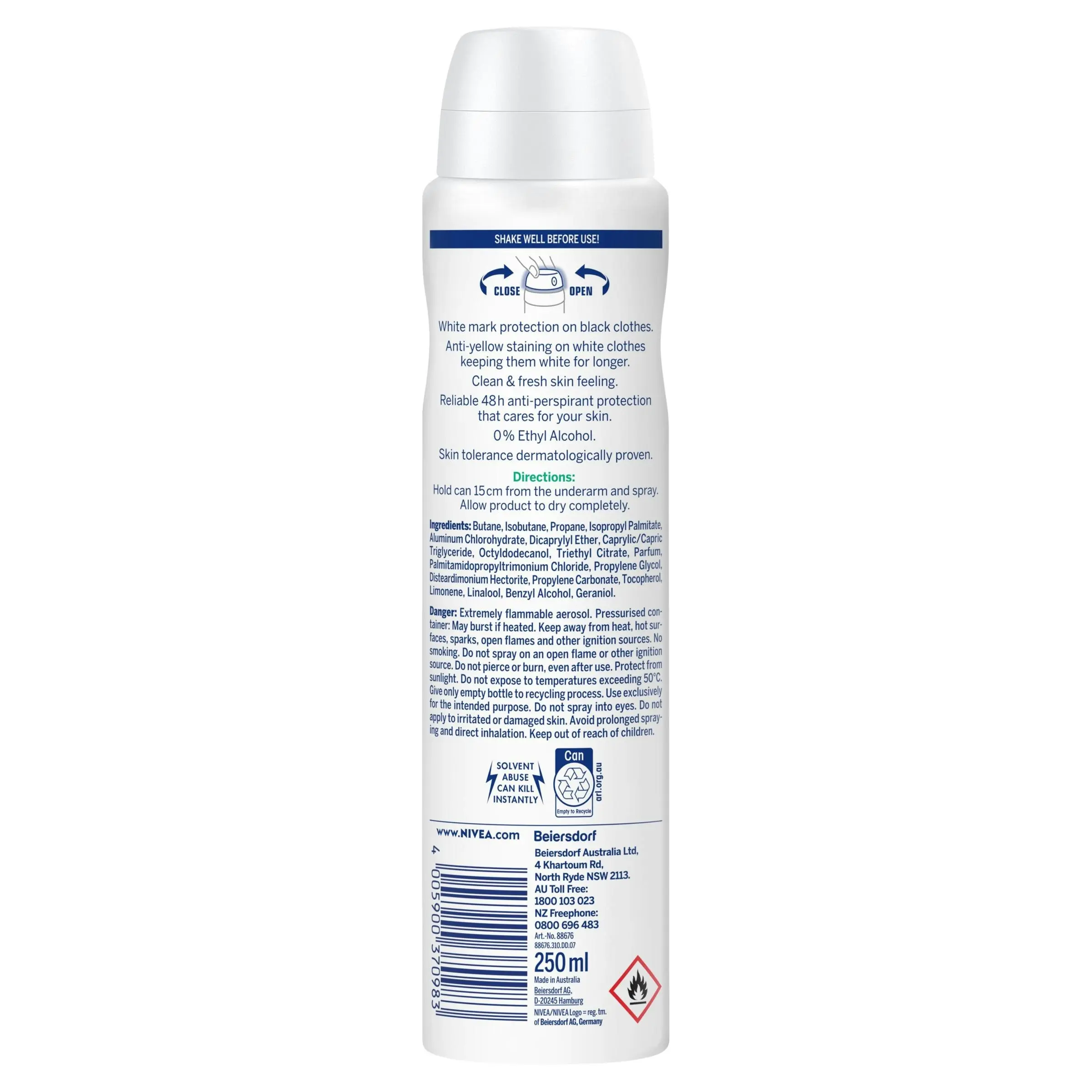 Nivea Invisible for Black & White Fresh Aerosol Deoderant 250mL