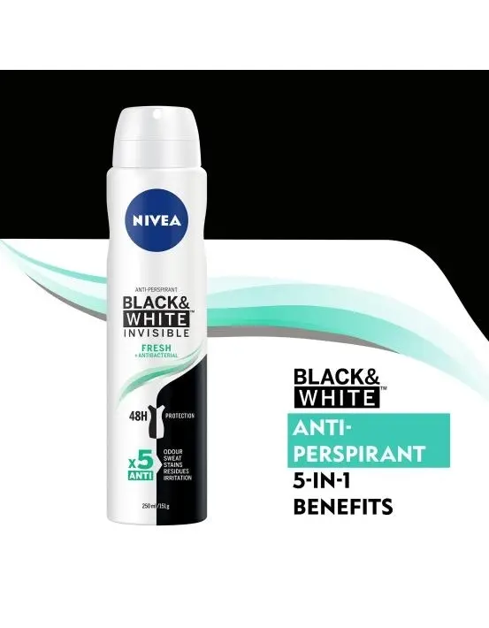 Nivea Invisible for Black & White Fresh Aerosol Deoderant 250mL