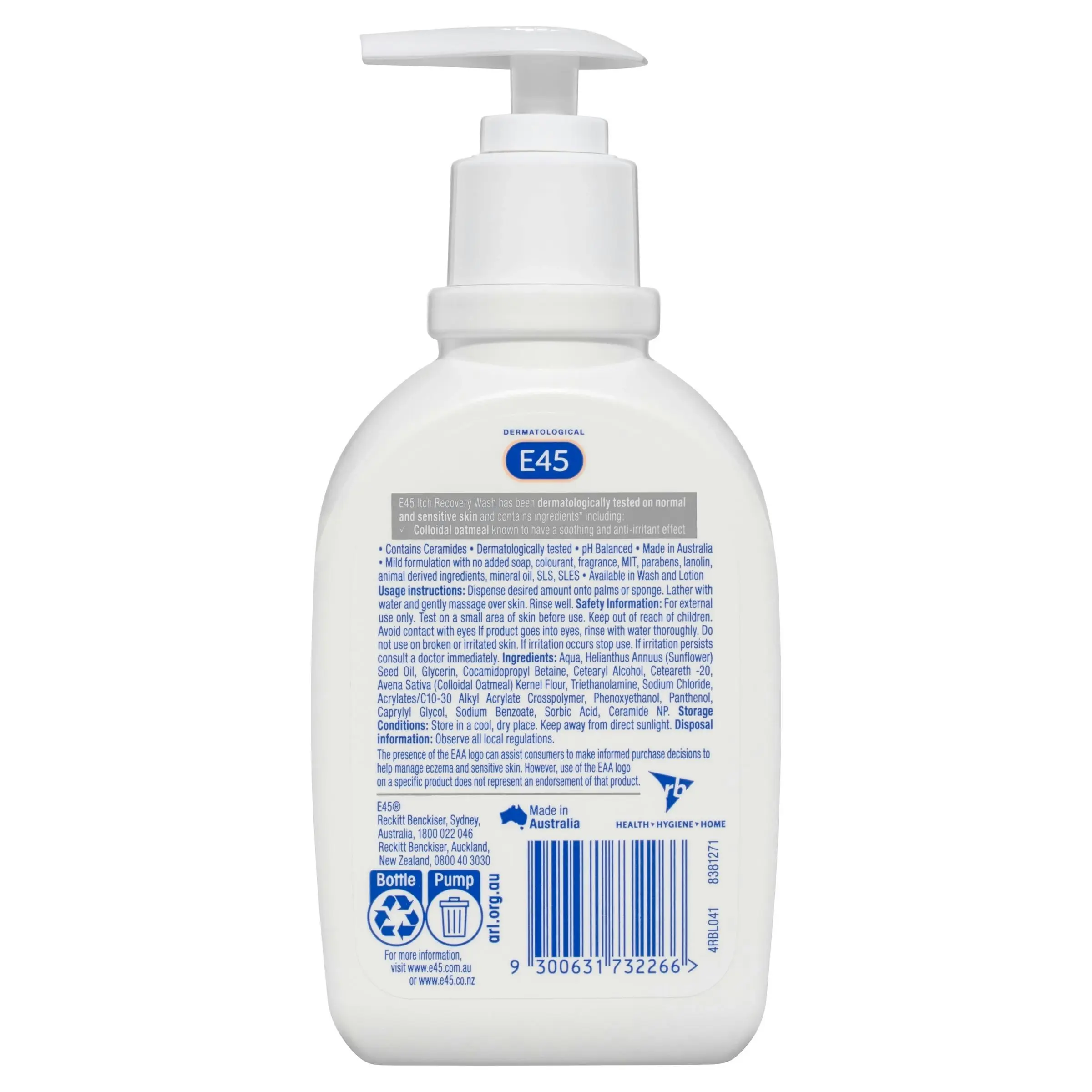 E45 Itch Recovery Moisturising Body Wash 250mL