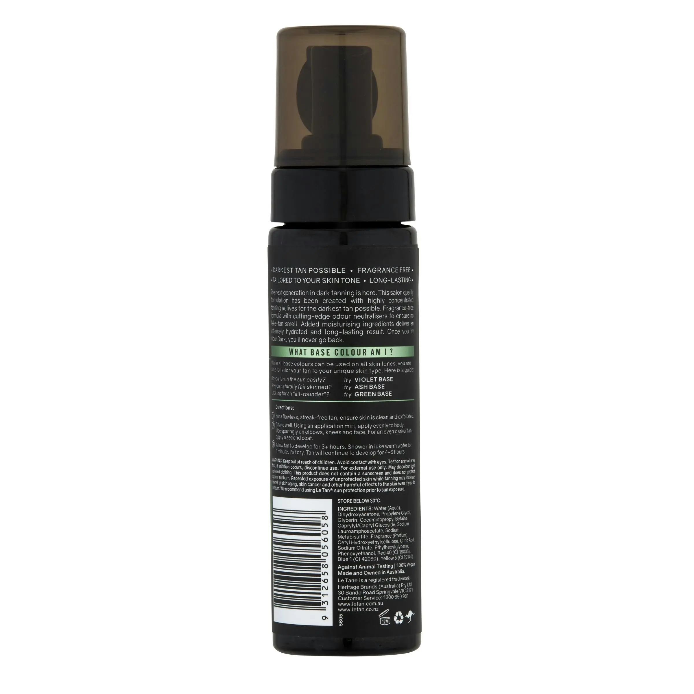 Le Tan Uber Dark Self Tanning Foam Green Base 200mL