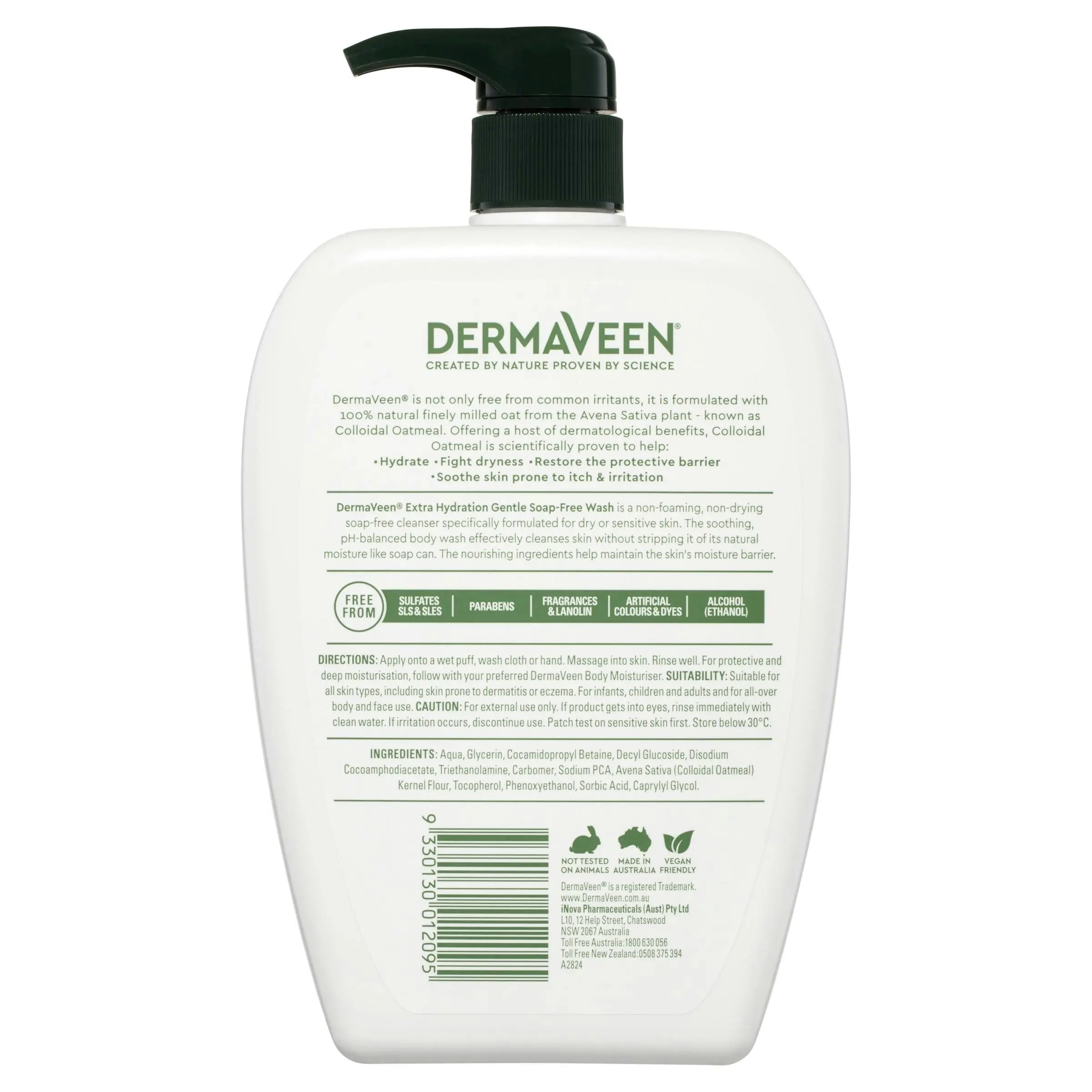 DermaVeen Extra Hydration Gentle Soap-Free Wash for Extra Dry, Itchy & Sensitive Skin 1L