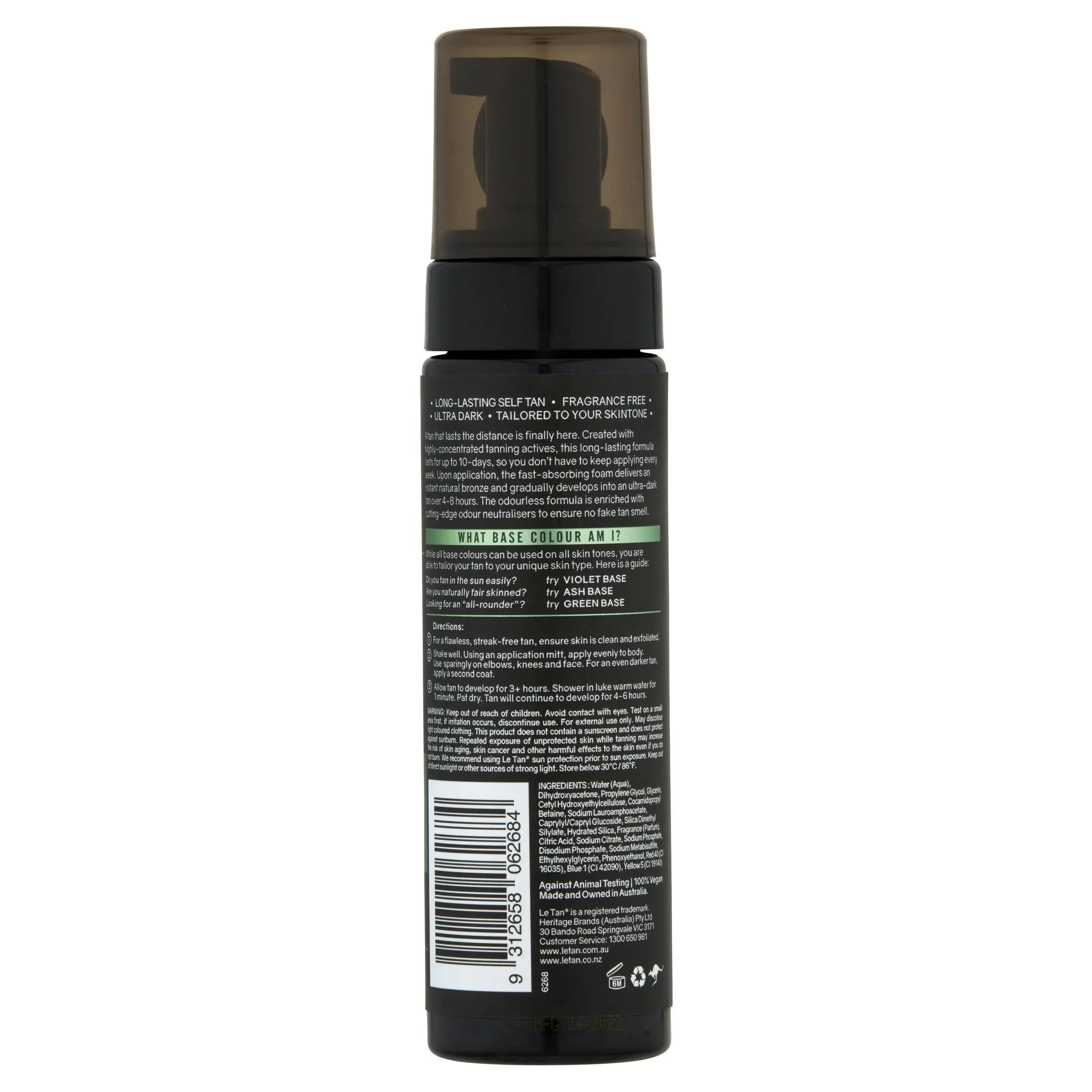 Le Tan Uber Stay Self Tanning Foam Green Base 200mL