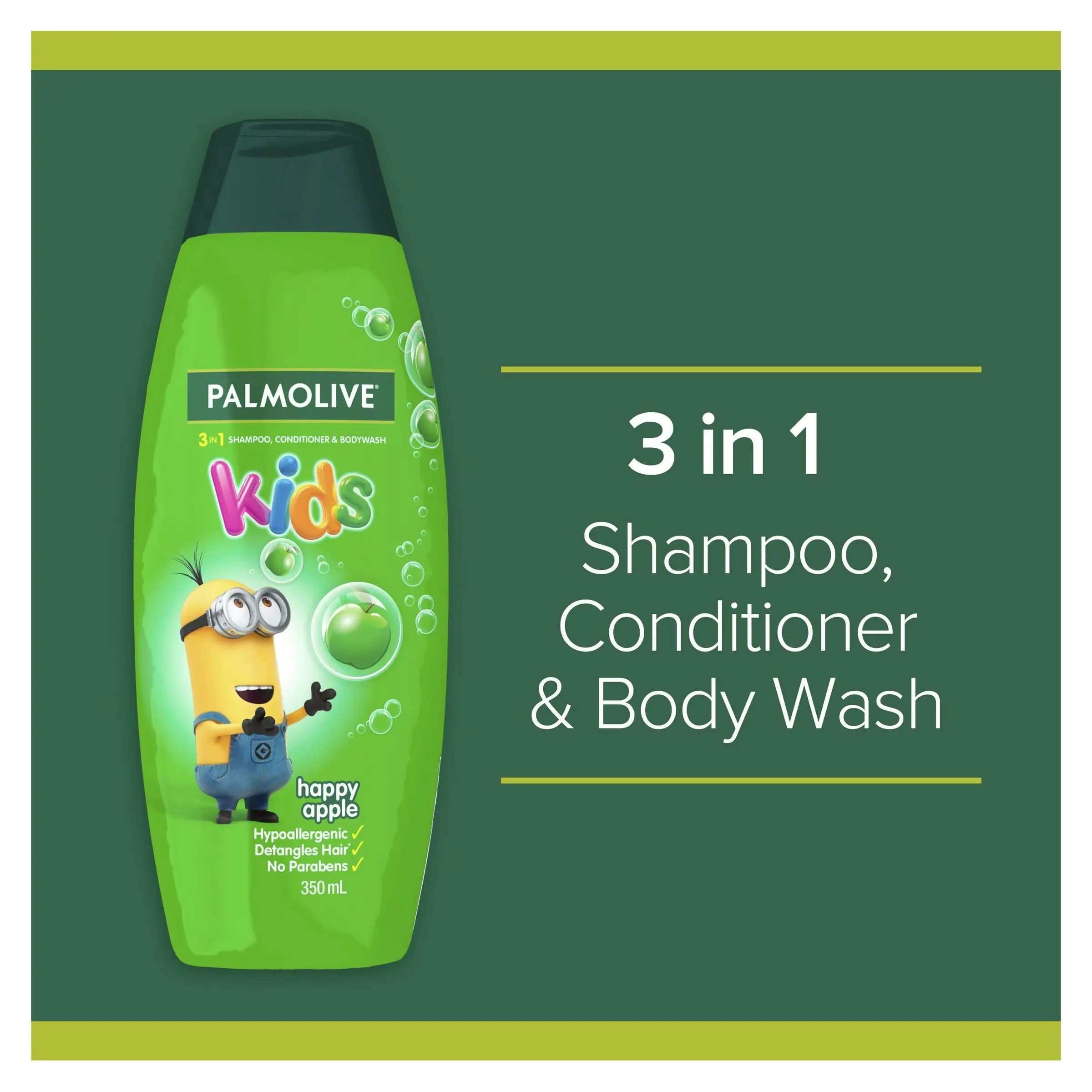 Palmolive 3 in1 Kids Shampoo, Conditioner & Bodywash Minions Happy Apple 350ml