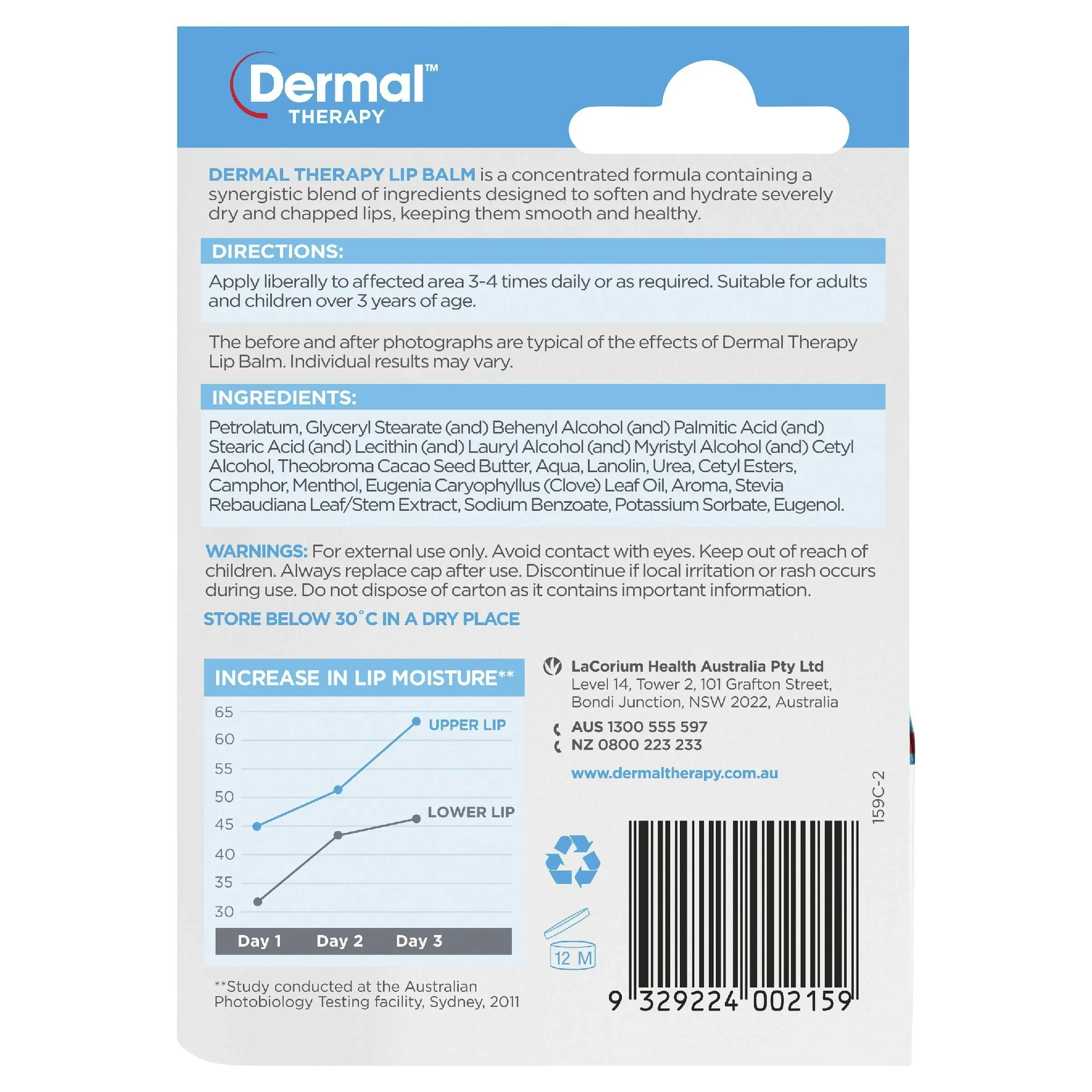 Dermal Therapy Lip Balm Ultra Moisturising 10g