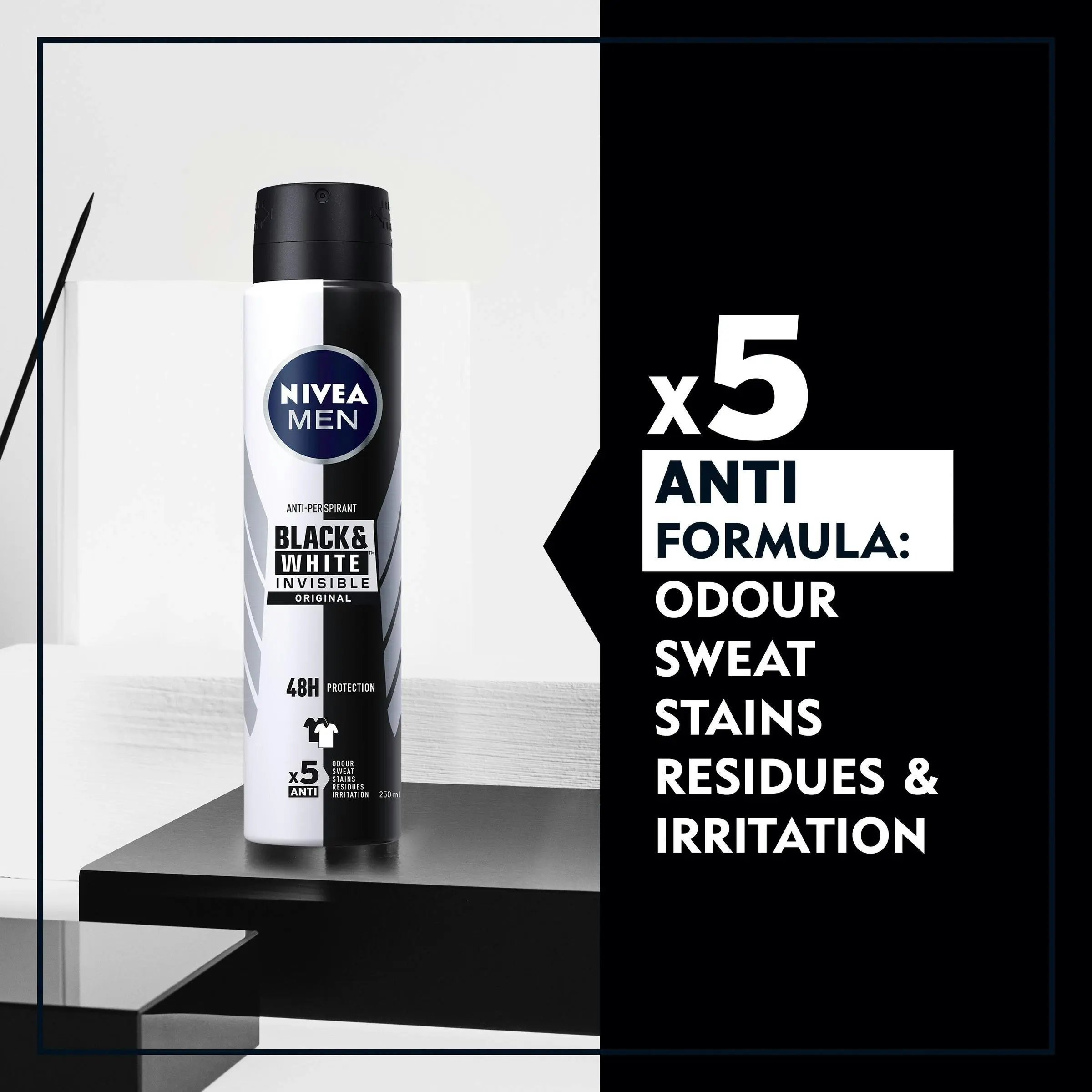 Nivea Deodorant Aerosol Men Invisible Black And White 250mL