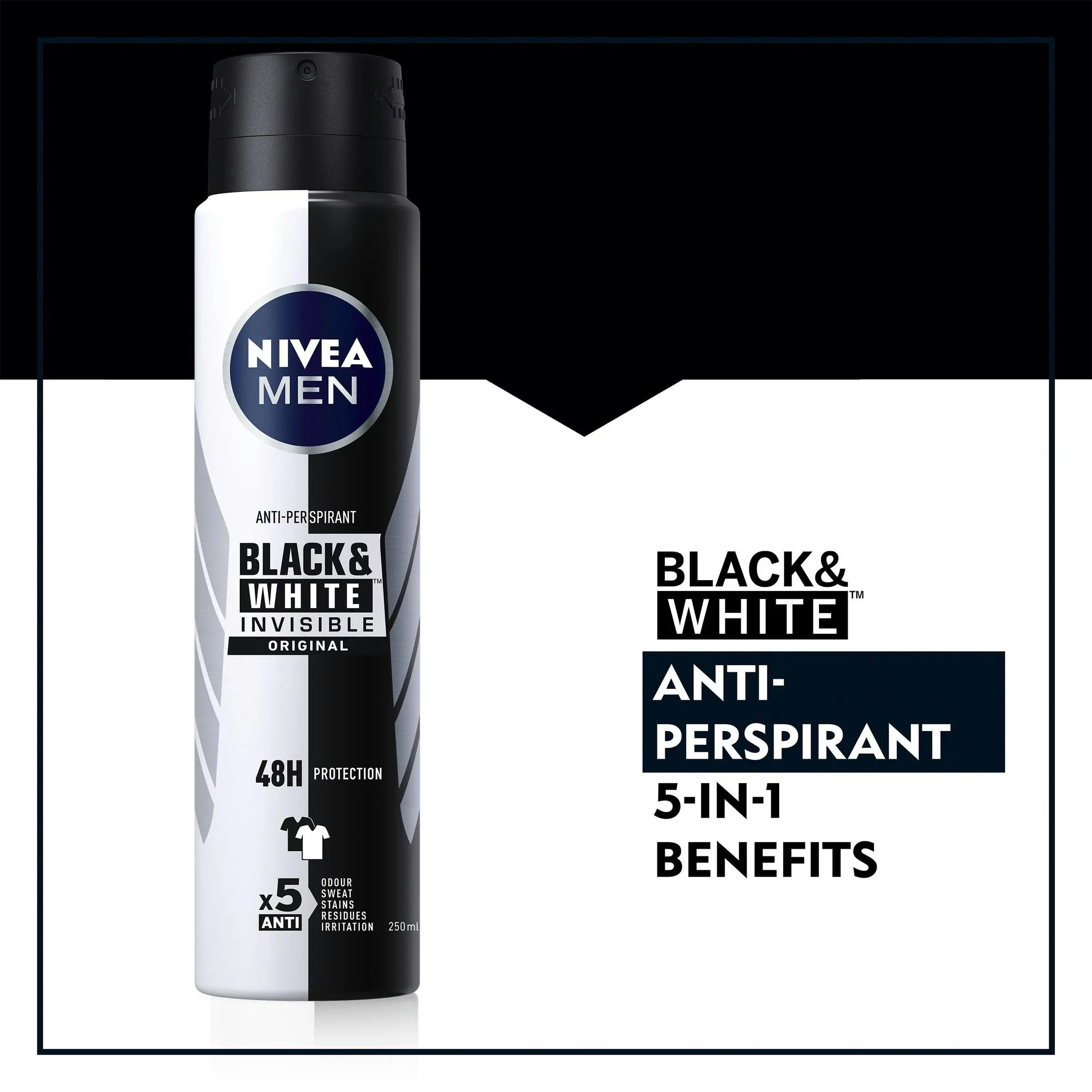 Nivea Deodorant Aerosol Men Invisible Black And White 250mL