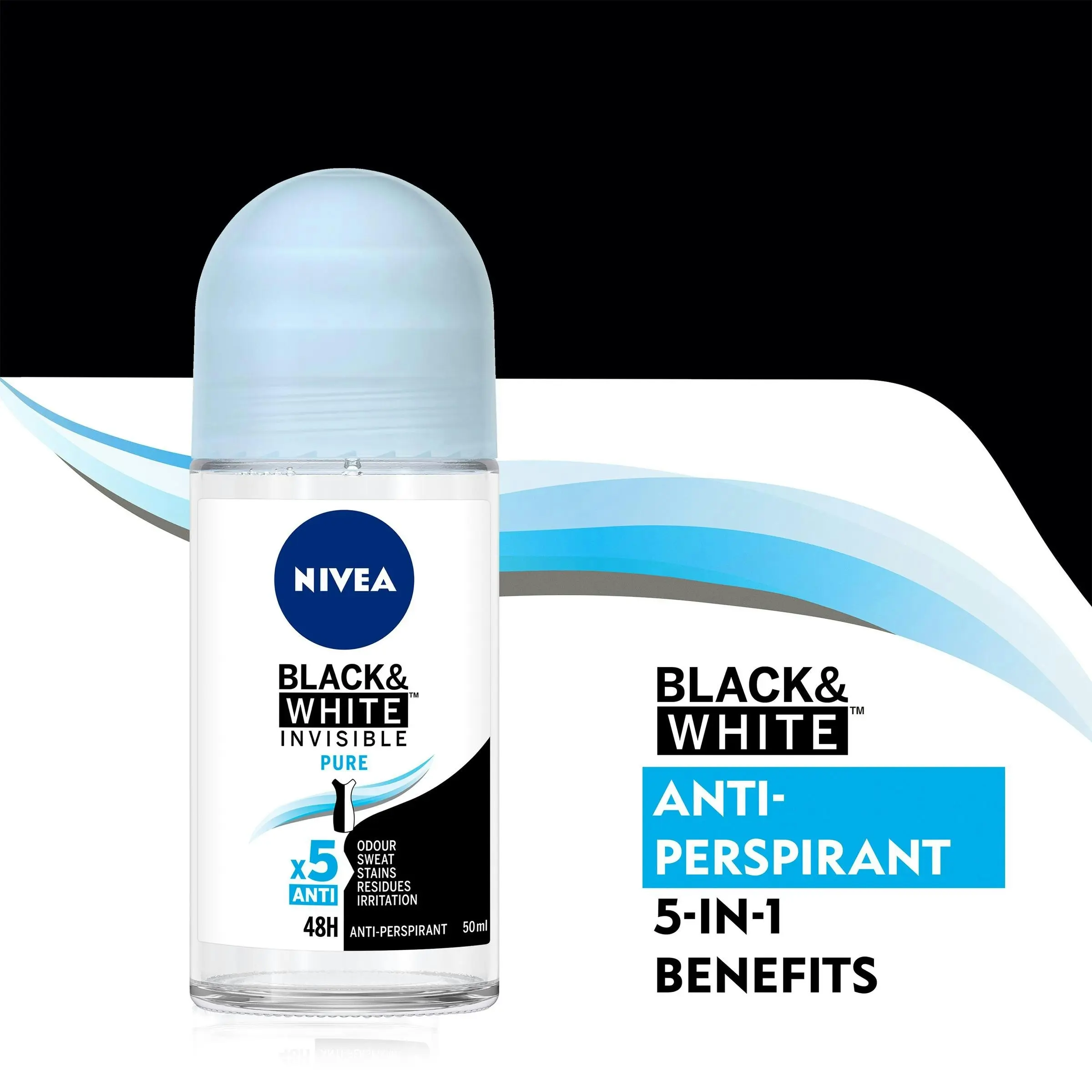 Nivea Deodorant Roll On Invisible Black And White Pure 50mL