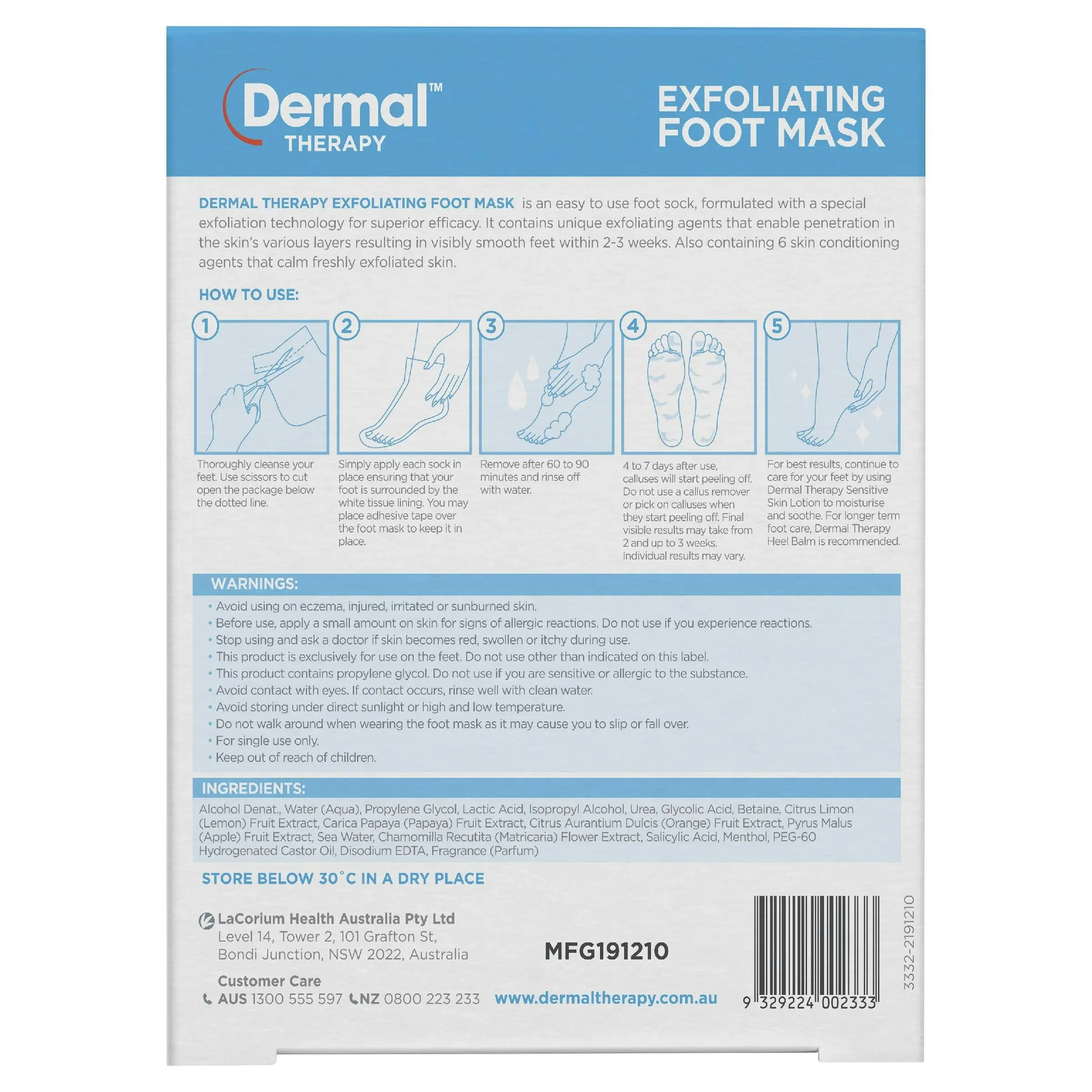 Dermal Therapy Exfoliating Foot Mask 1 Pack