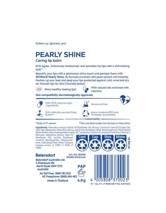 Nivea Pearl & Shine Lip Balm SPF15 4.8g