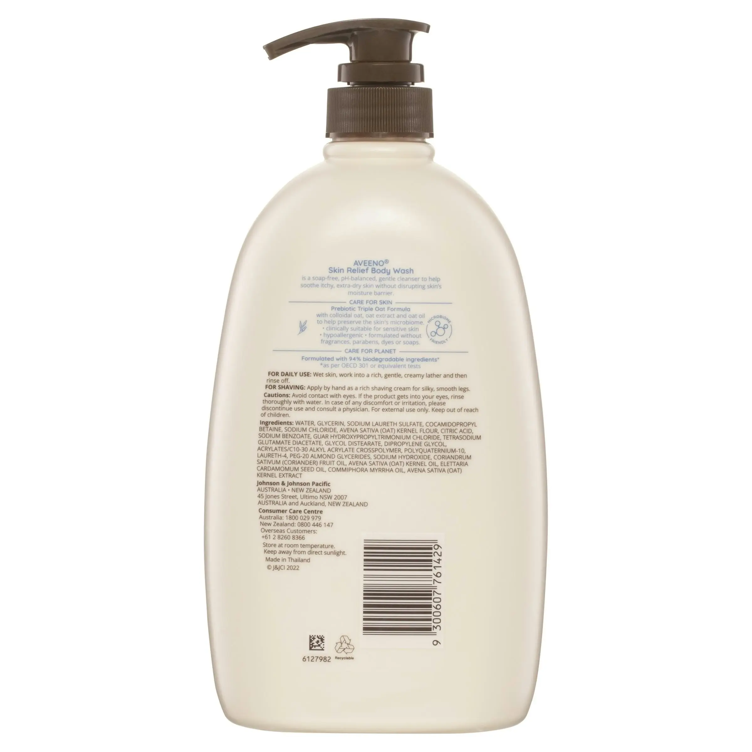 Aveeno Active Naturals Skin Relief Fragrance Free Body Wash 1L