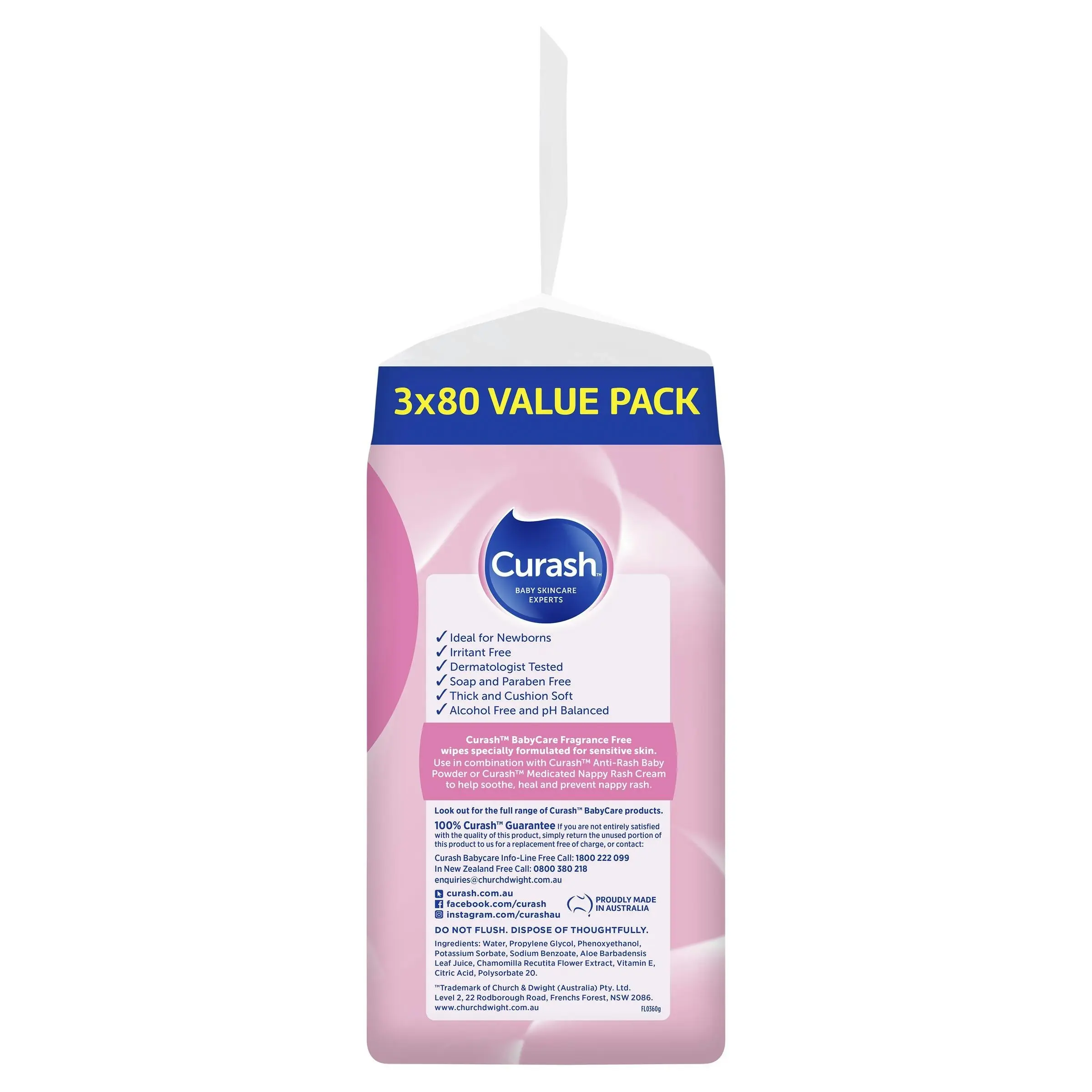 Curash Wipes Fragrance Free 3X80 Pack