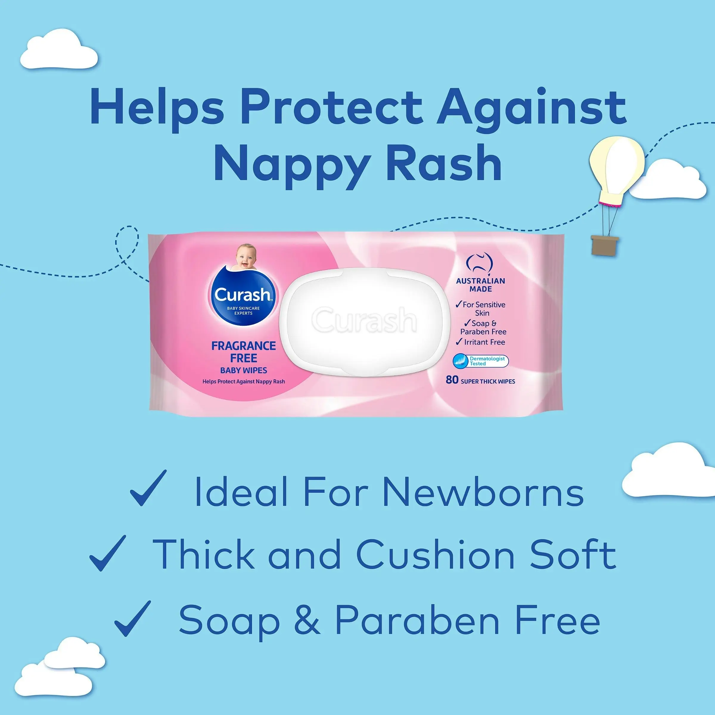 Curash Wipes Fragrance Free 3X80 Pack