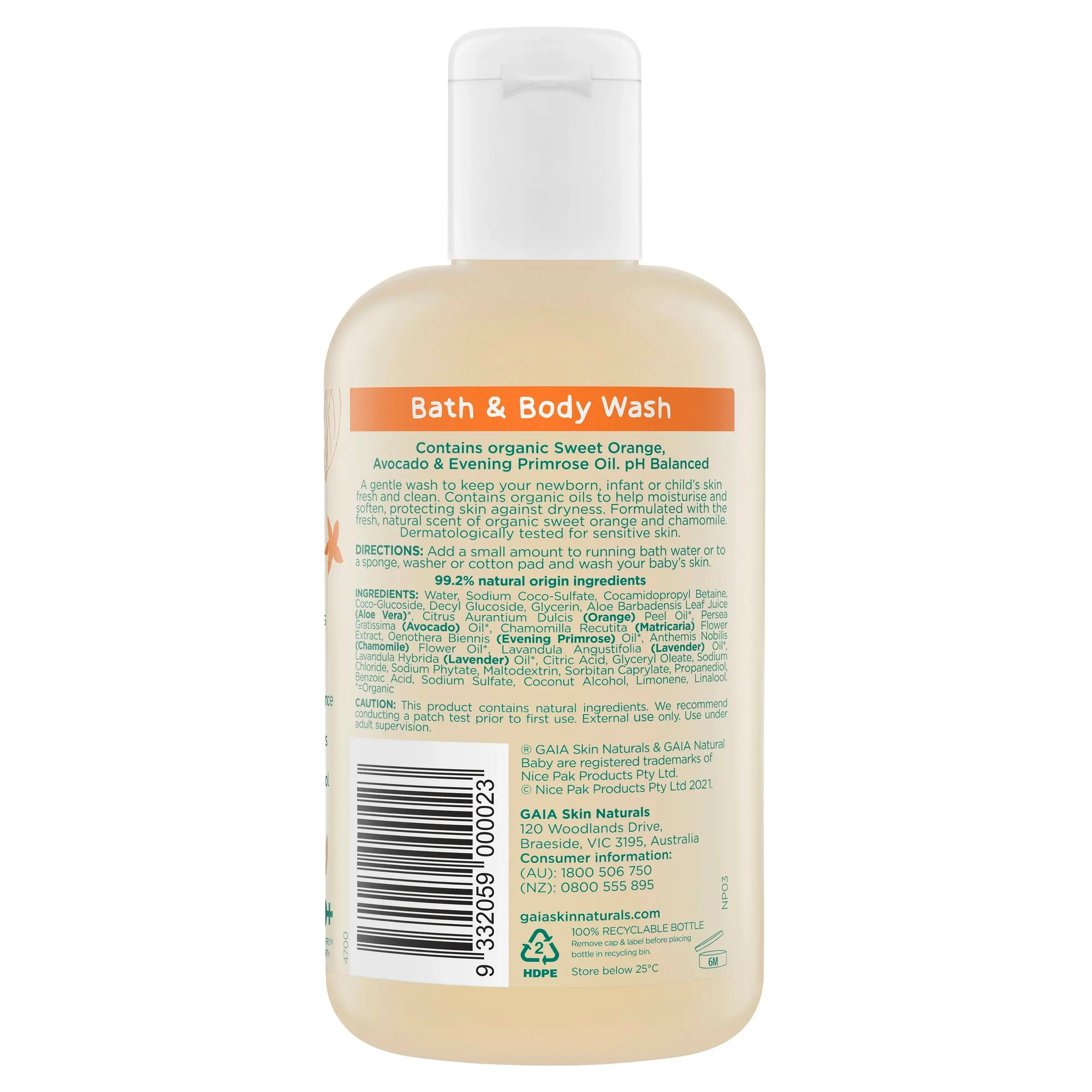 Gaia Natural Baby Bath & Body Wash 250mL