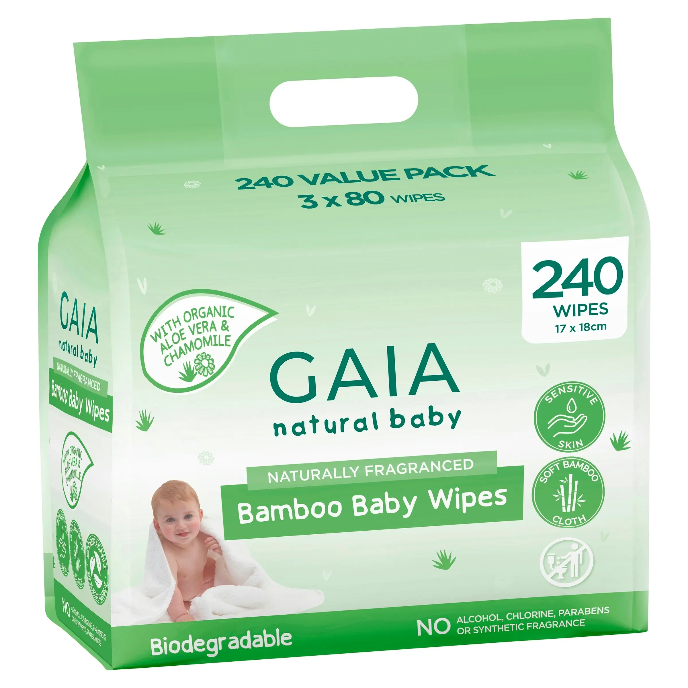 Gaia Natural Baby Bamboo Wipes 240 Pack