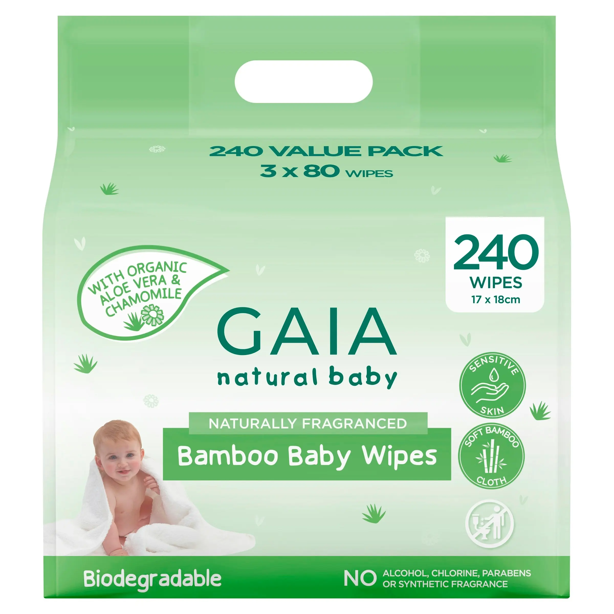 Gaia Natural Baby Bamboo Wipes 240 Pack