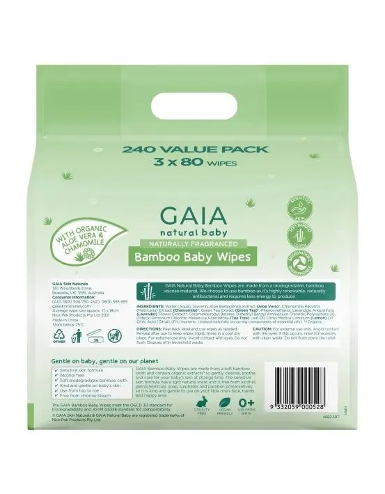 Gaia Natural Baby Bamboo Wipes 240 Pack