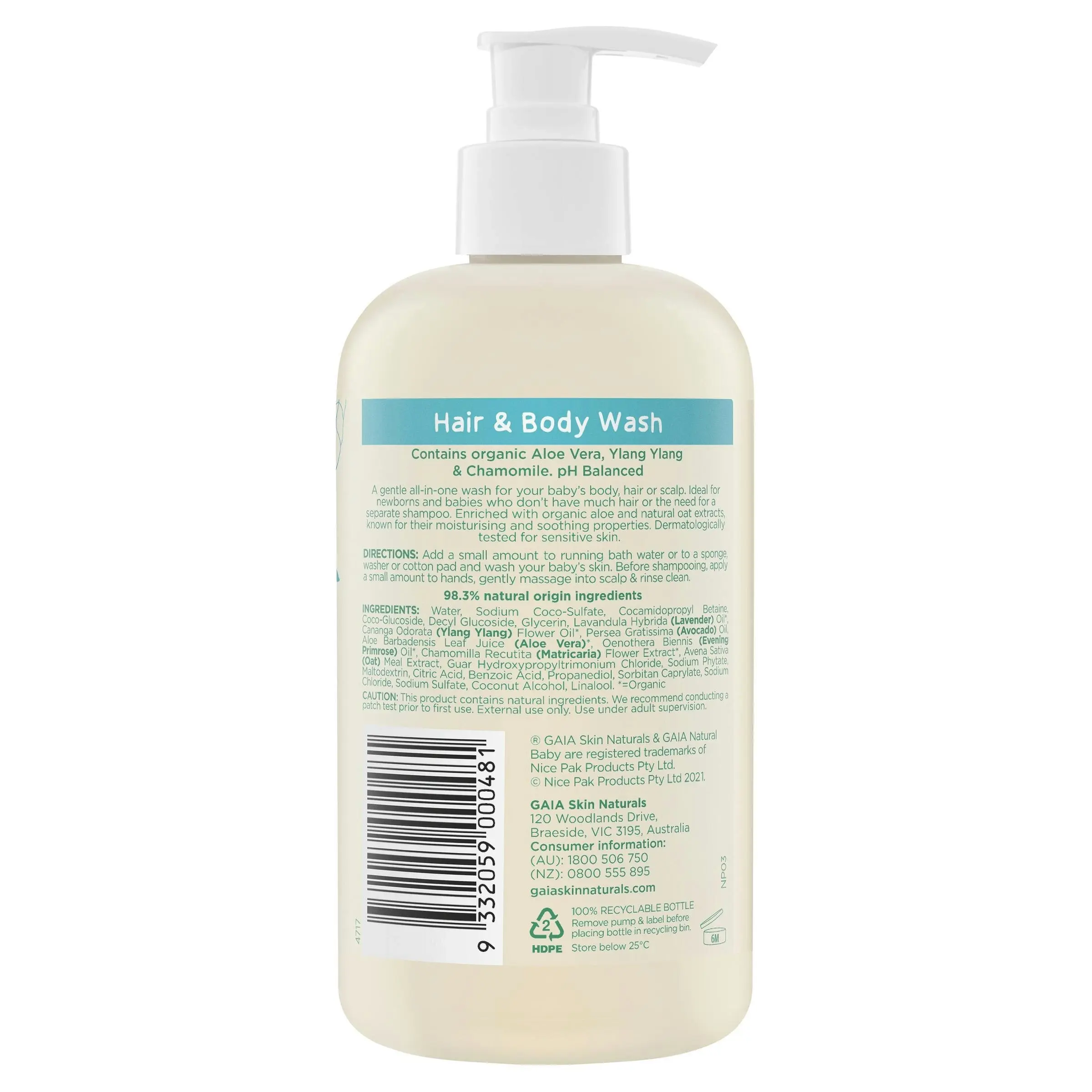 Gaia Natural Baby Hair & Body Wash 500mL