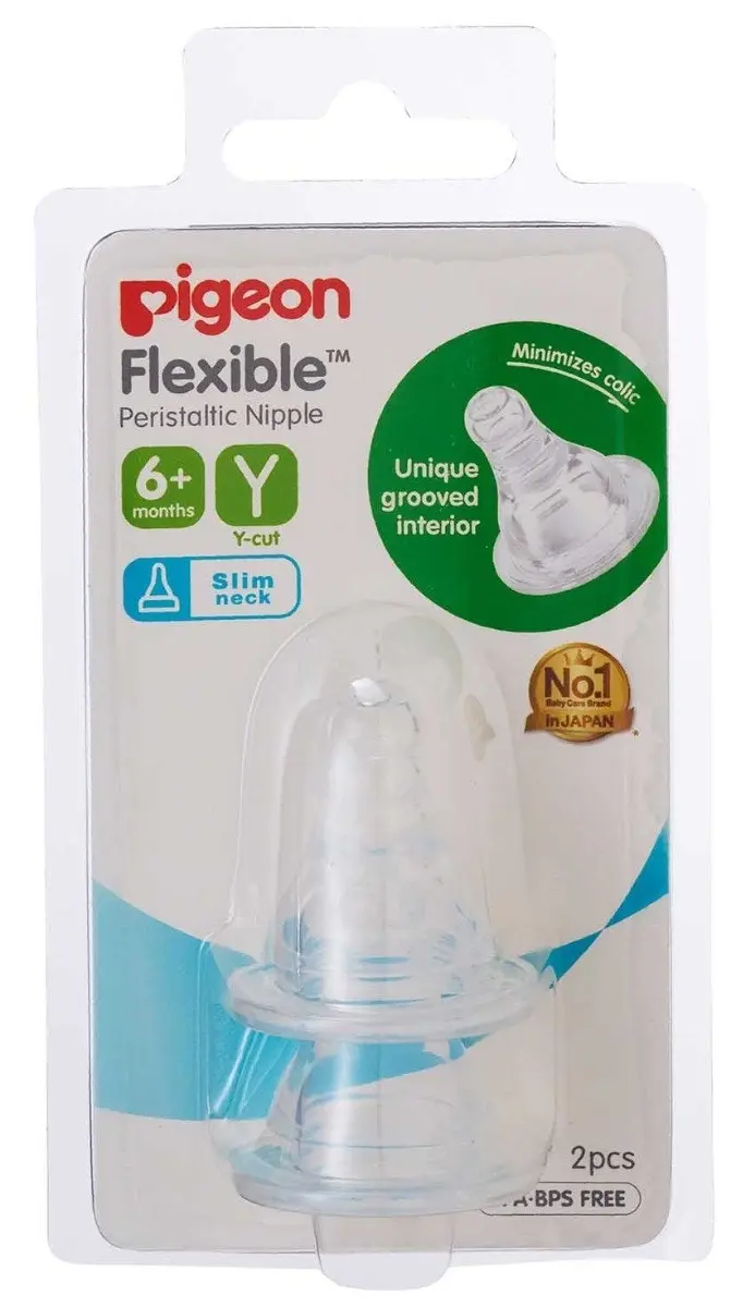 PIGEON Peristaltic Slim Neck Teat Y-Cut 2 Pack