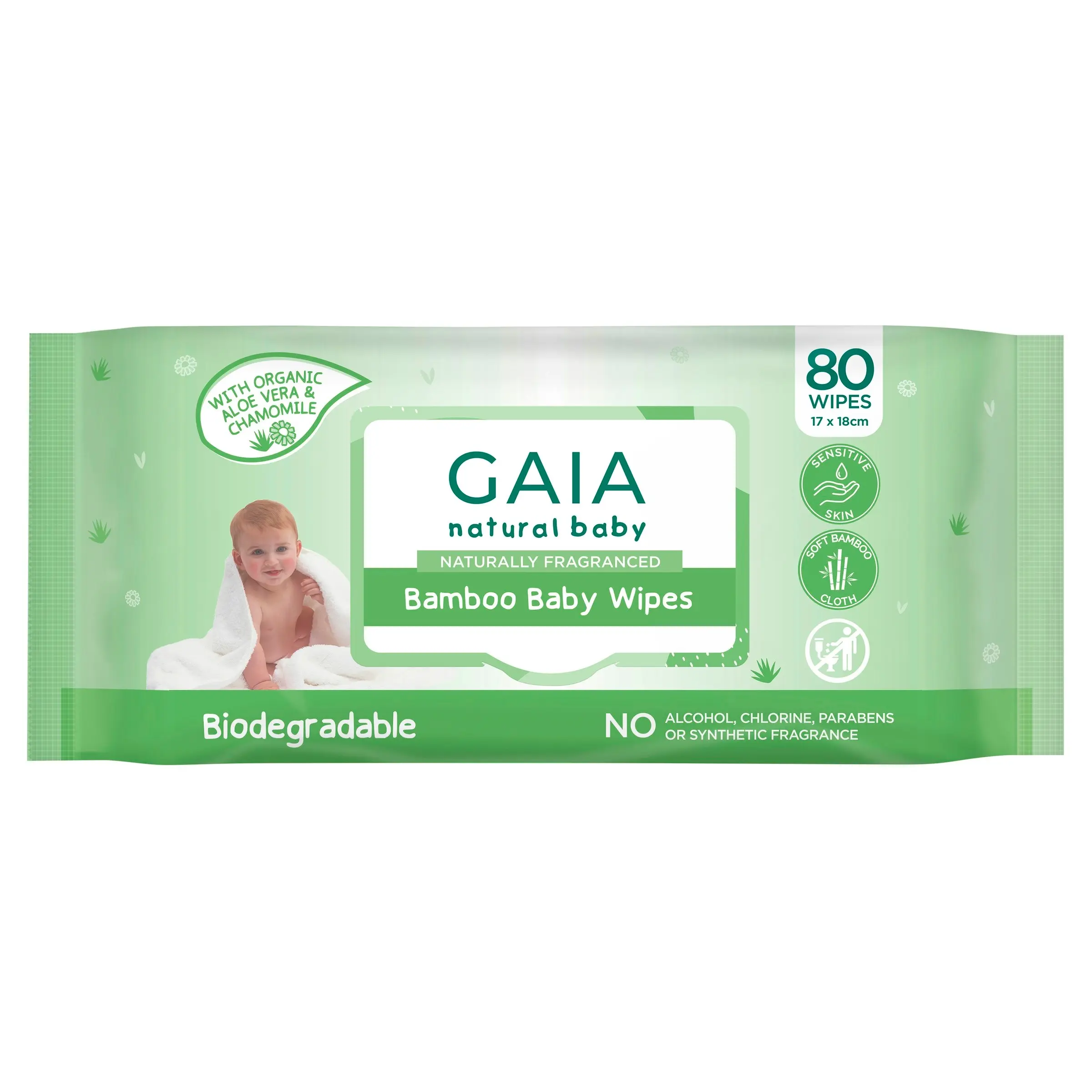 Gaia Natural Baby Bamboo Wipes 80 Pack