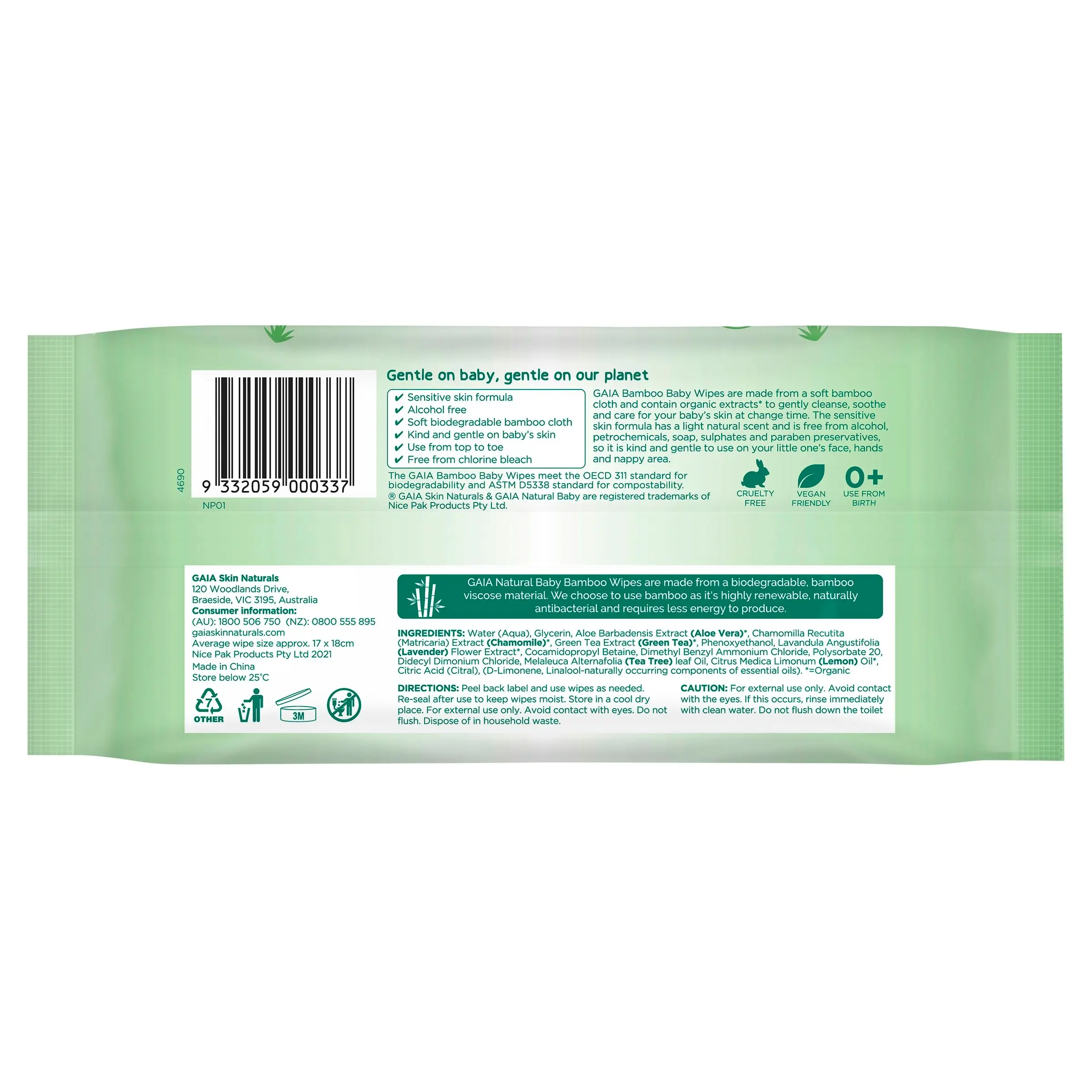 Gaia Natural Baby Bamboo Wipes 80 Pack