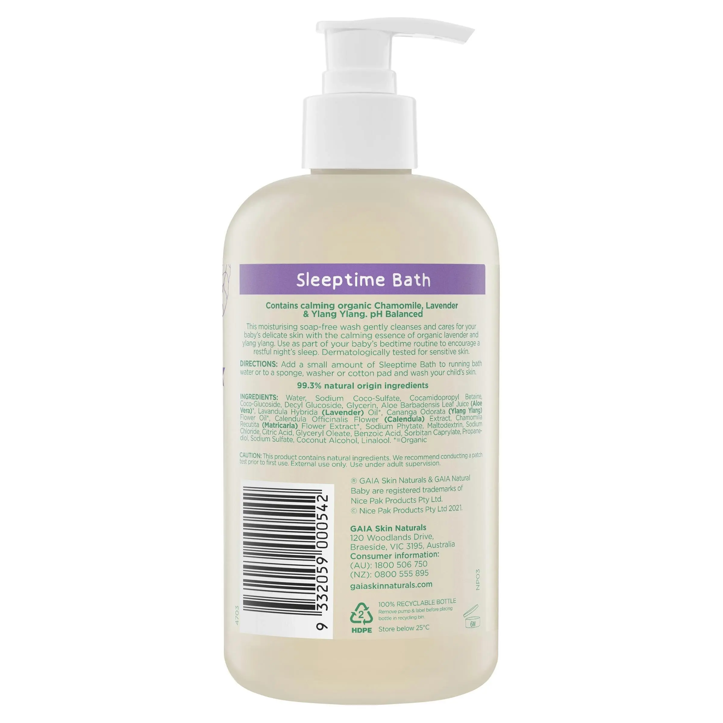 Gaia Natural Baby Sleeptime Bath Wash 500mL