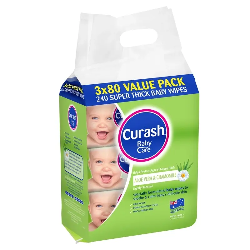 Curash Wipes Aloe And Chamomile 3X80 Pack