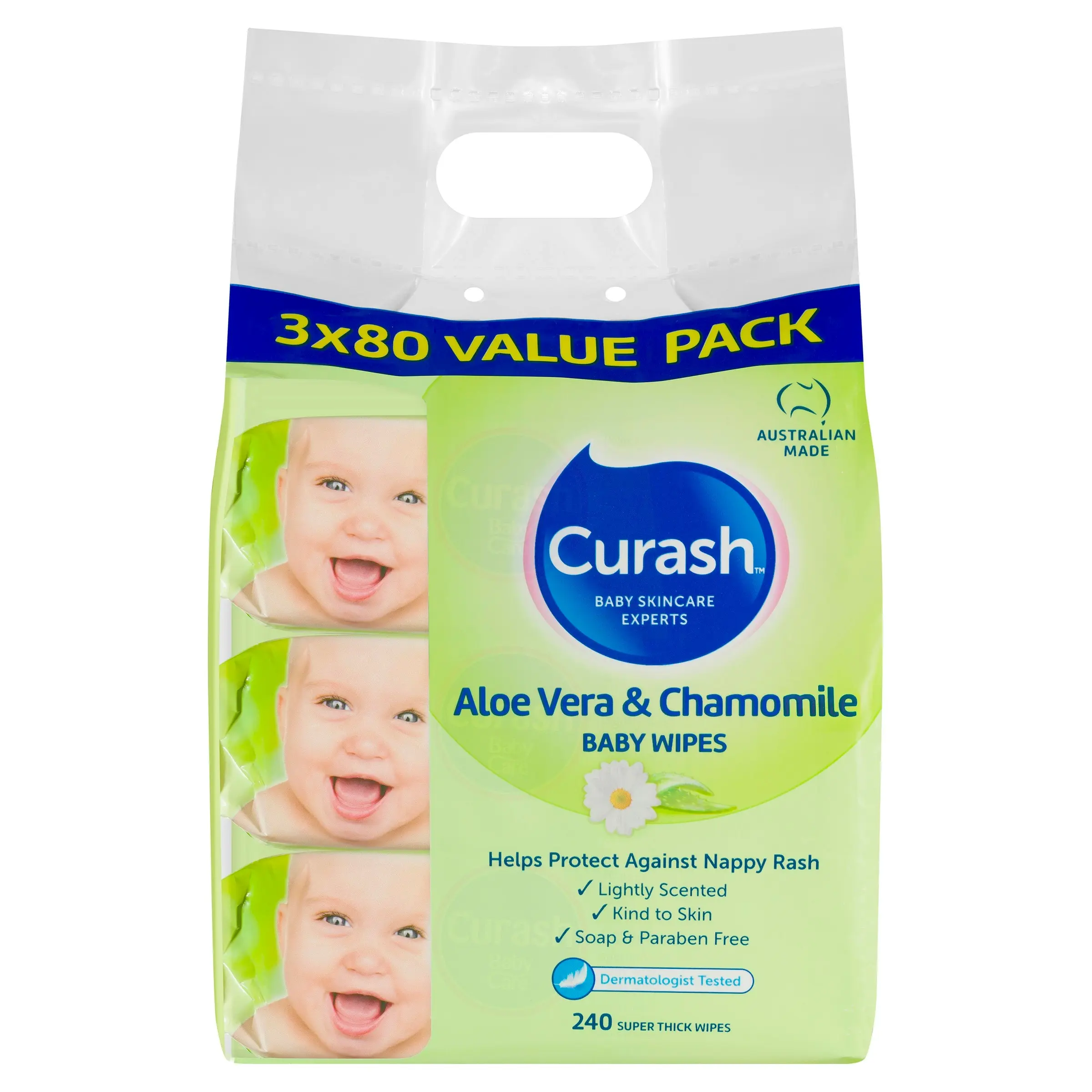 Curash Wipes Aloe And Chamomile 3X80 Pack