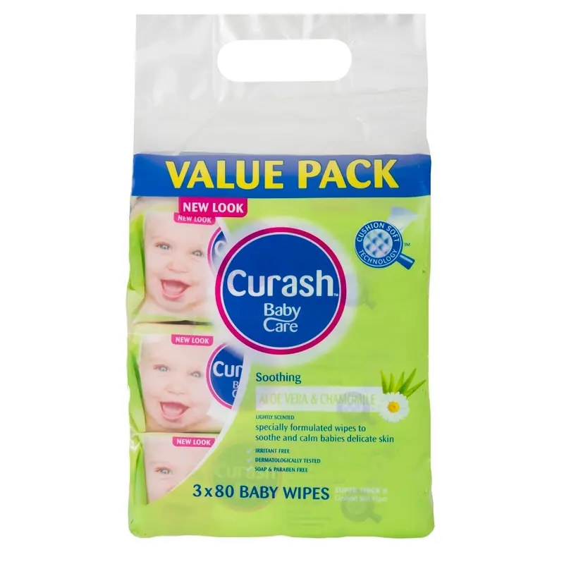 Curash Wipes Aloe And Chamomile 3X80 Pack