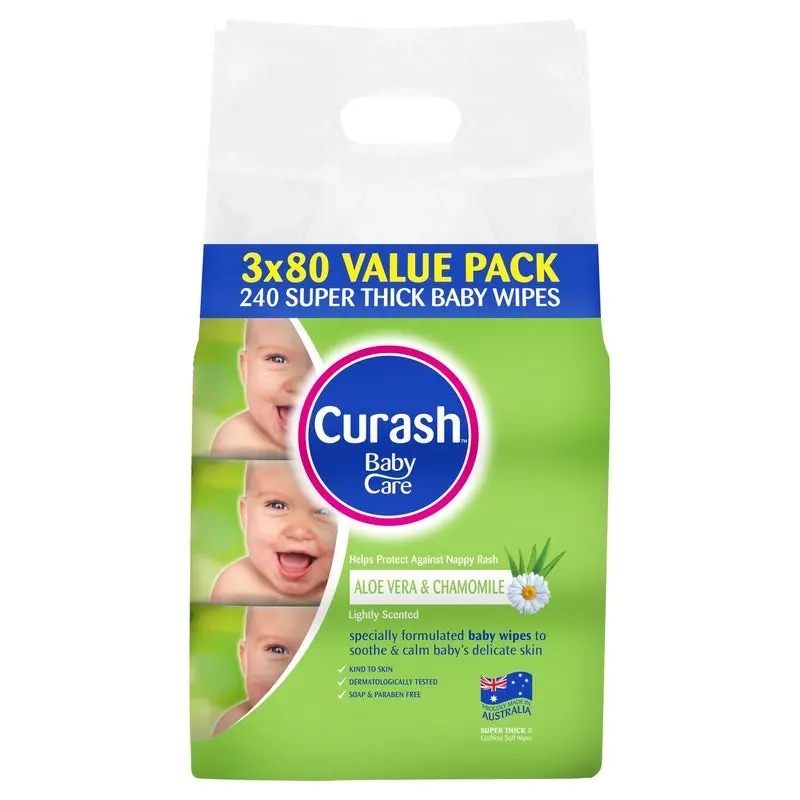 Curash Wipes Aloe And Chamomile 3X80 Pack