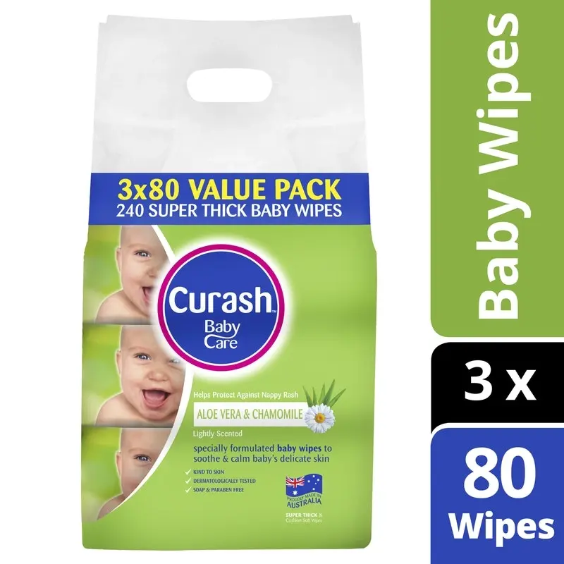 Curash Wipes Aloe And Chamomile 3X80 Pack