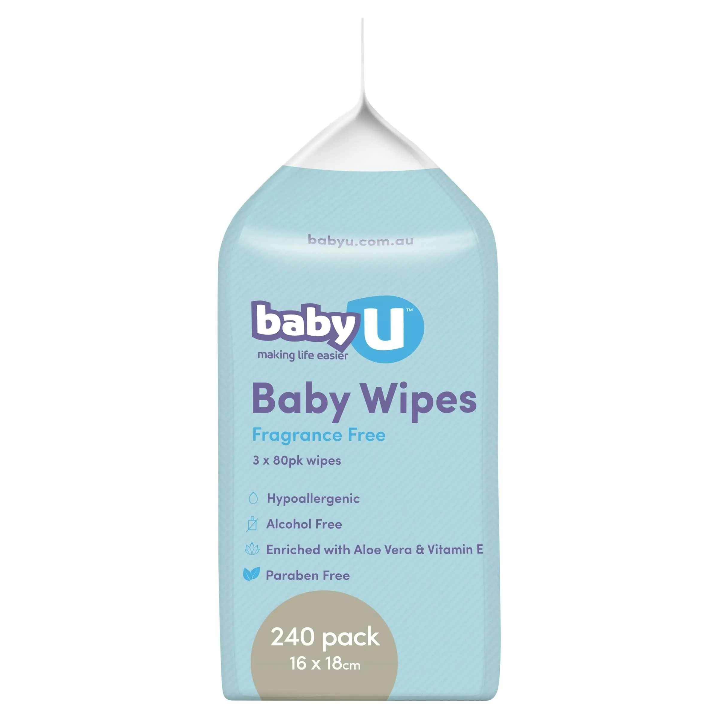 Baby U Baby Wipes Fragrance Free 240 Pack