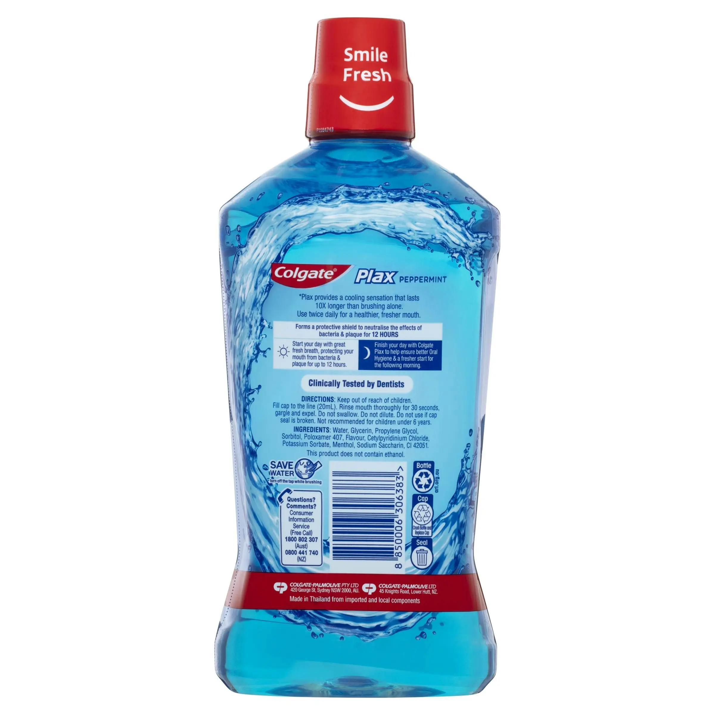 Colgate Plax Alcohol Free Antibacterial Mouthwash Peppermint 1L