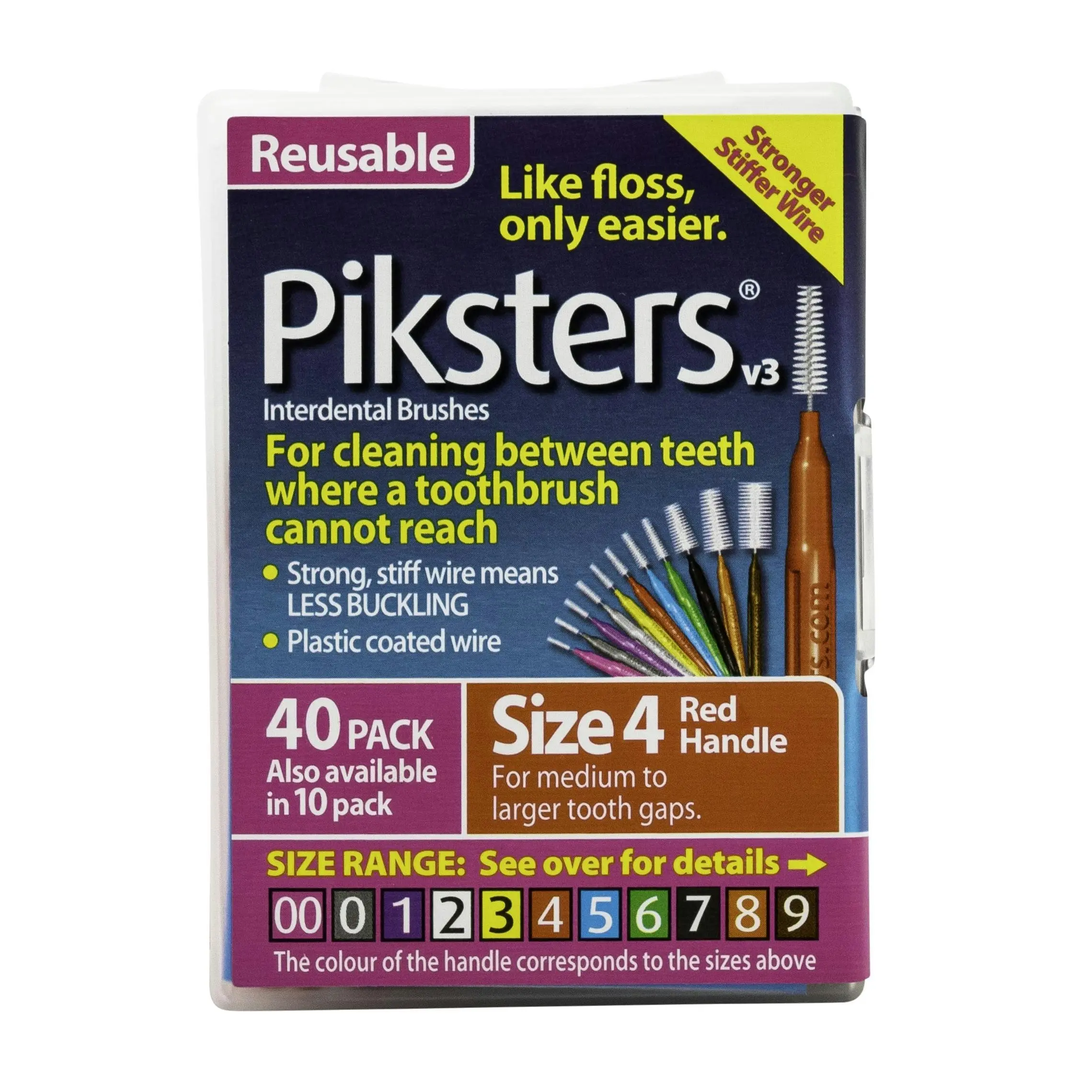 Piksters Interdental Brush Size 4 Red 40 Pack