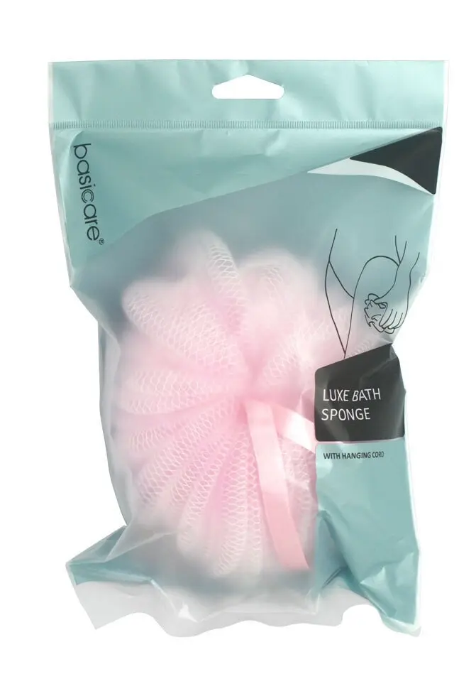 Basicare Luxe Bath Sponge Pink with Hanging Cord