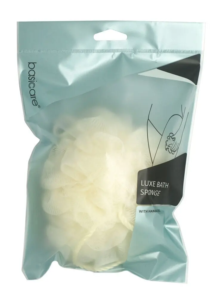 Basicare Luxe Bath Sponge with Hanging Cord Beige