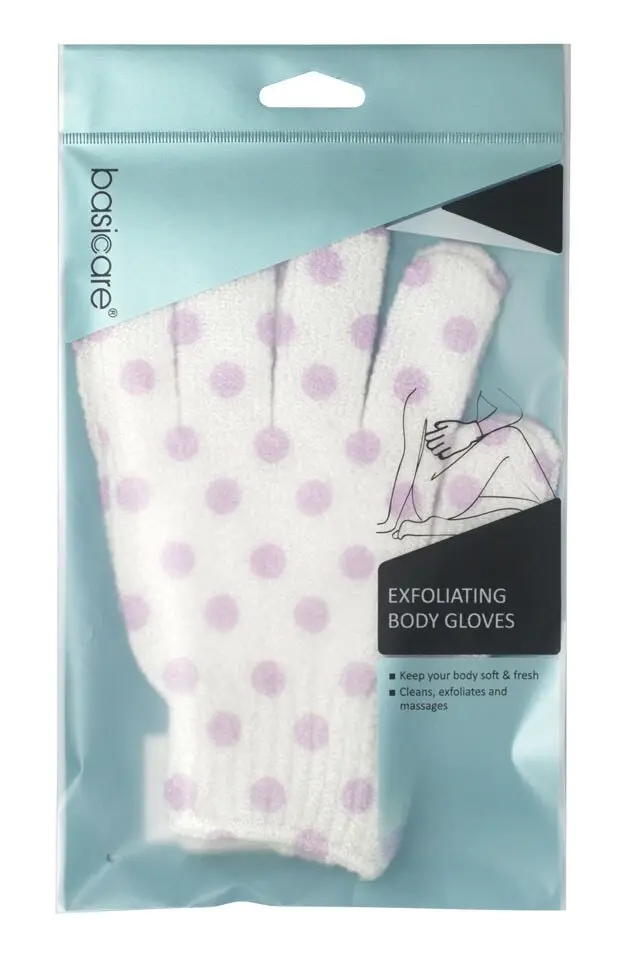 Basicare Exfoliating Body Gloves White with Purple Dots