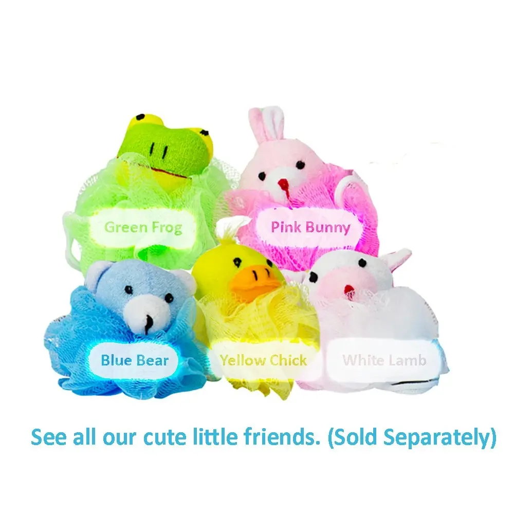 White Lamb Kids Bath Sponge Scrub Stuffed Animal Shower Loofah Toy Exfoliate