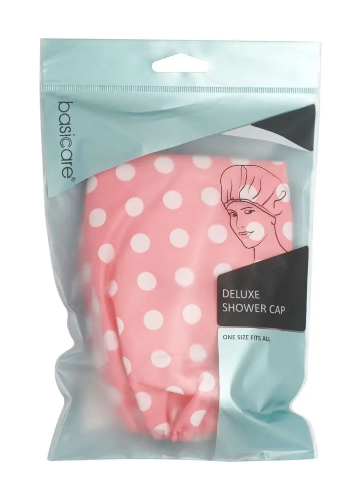 Basicare Deluxe Shower Cap Pink with White Dots