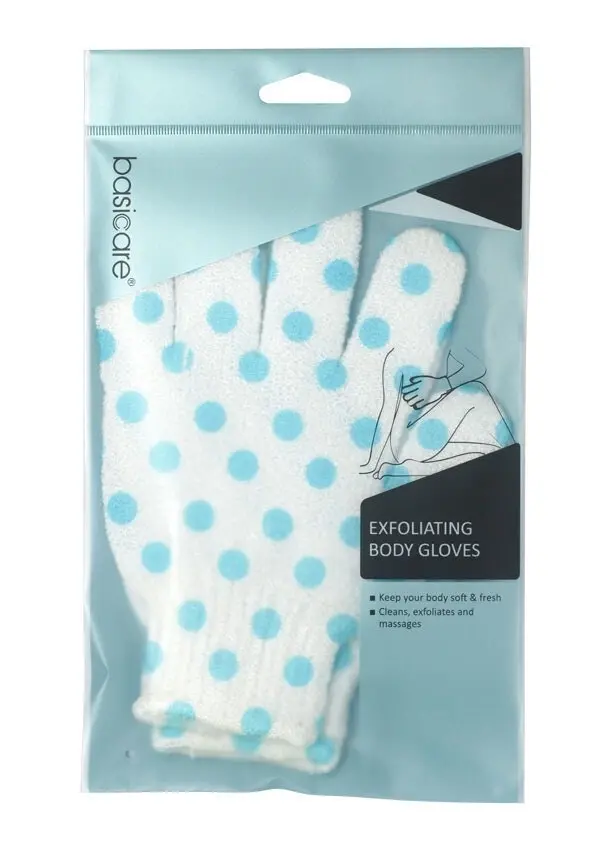 Basicare Exfoliating Body Gloves White with Blue Dots