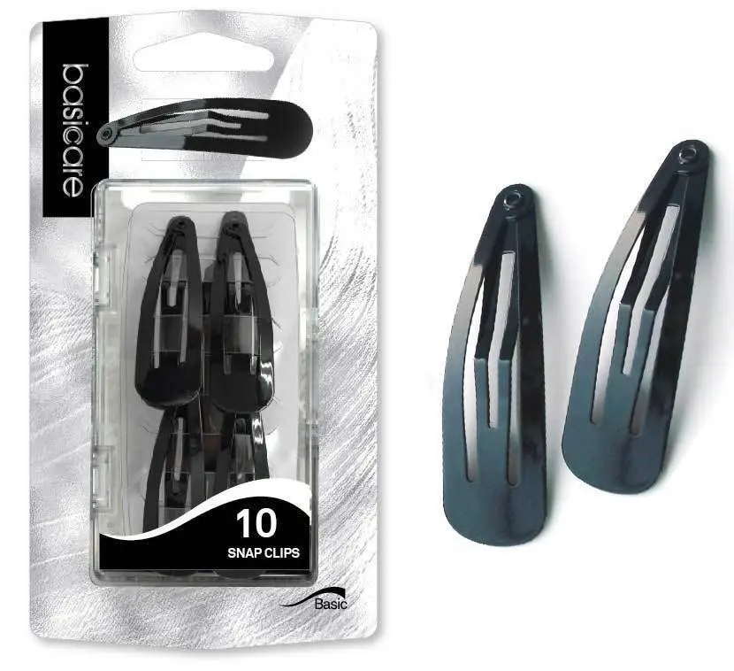 Basicare Black Snap Clips Set of 10 4.8cm